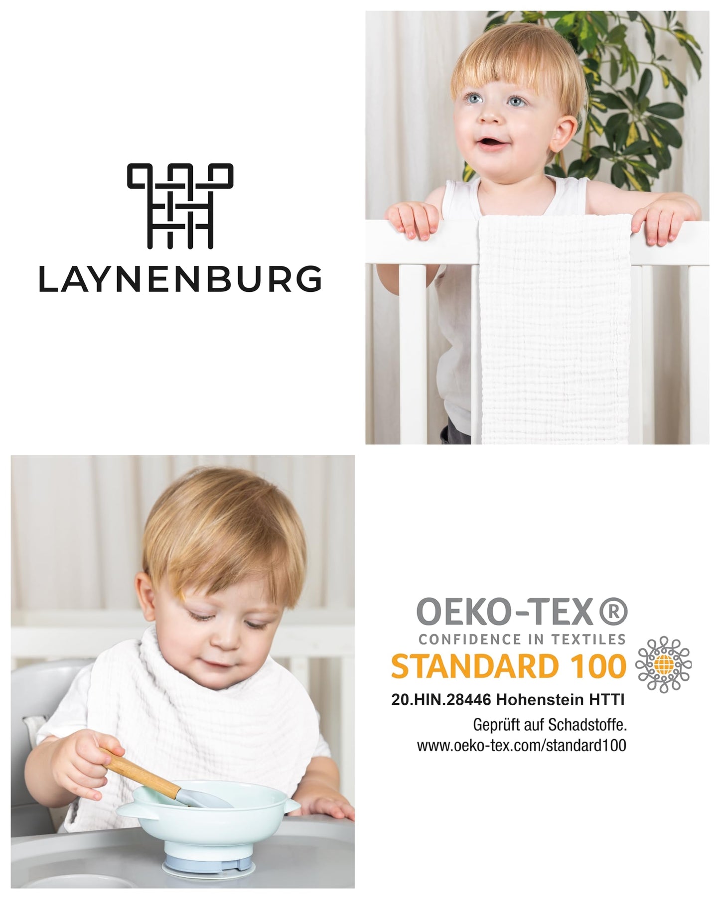 LAYNENBURG 10er-Set Premium Spucktücher Baby aus extra weichem Musselin - 100% Baumwolle - 30x50cm - Oeko Tex 100 - Musselin-tücher als Mulltücher, Mullwindeln oder Stoffwindeln (weiß)