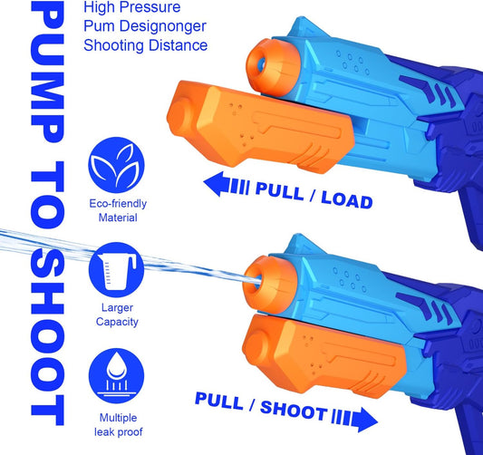 MOZOOSON Packung mit 2 600 ml Wasserpistolen für Kinder, große Kapazität mit Reichweite bis zu 8-10 m, Wasserspielzeug für Mädchen Jungen Sommerpartys im Freien, Strand, Pool