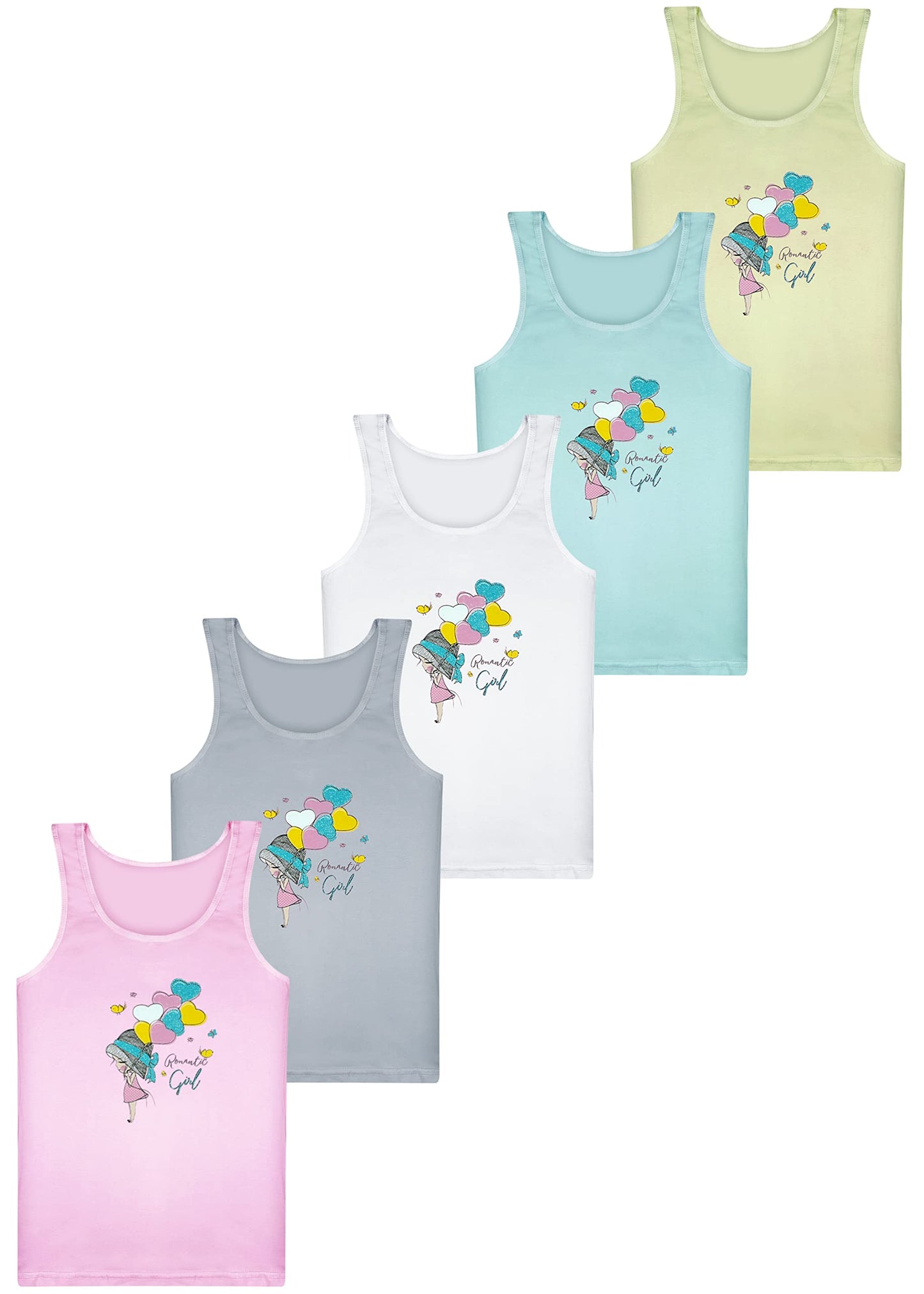 LOREZA ® 5 girls' cotton undershirts tank tops - sizes 92-170