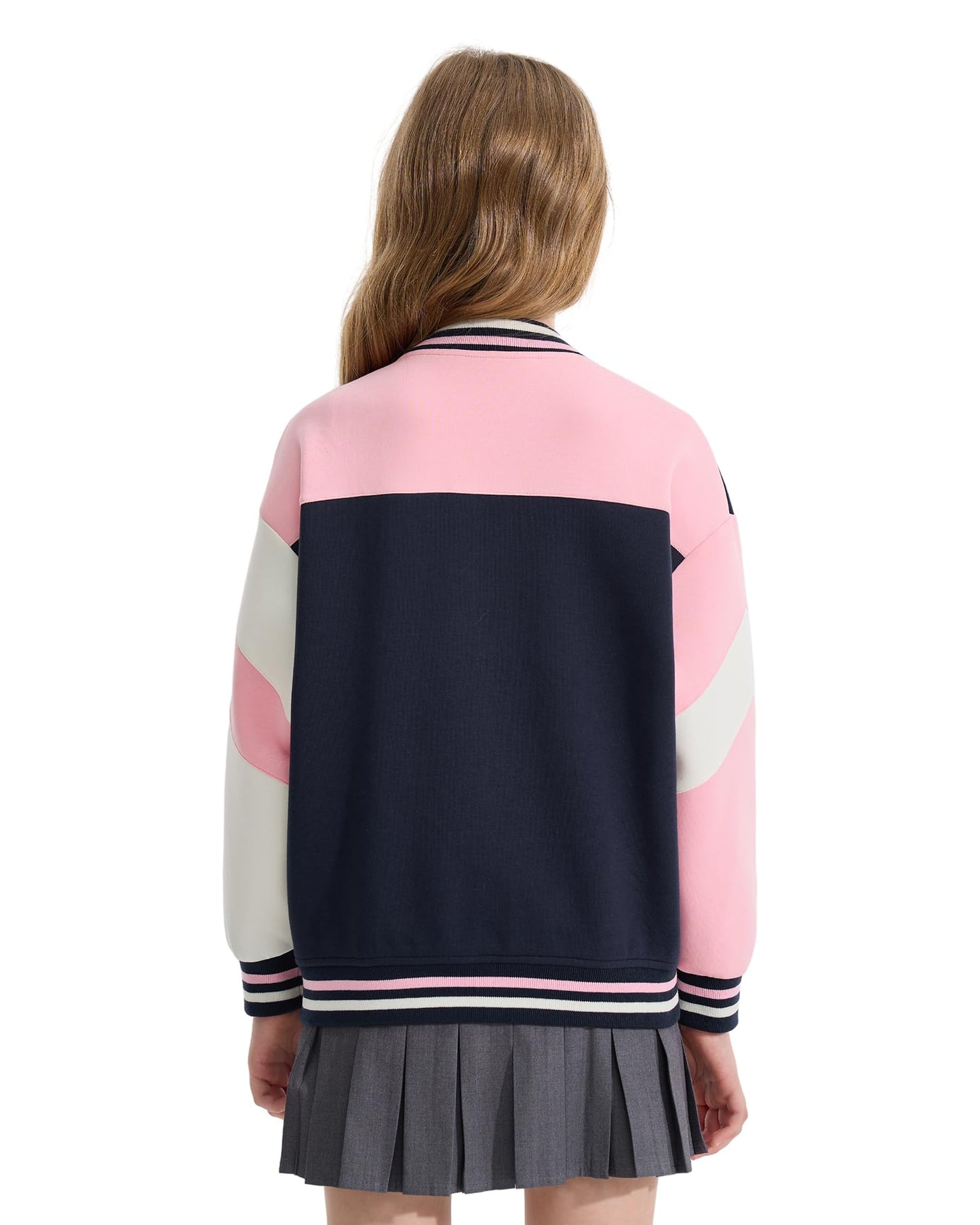 Rolanko Girls Baseball Jacket Boys Varsity Style Sweat Jacket with Pockets for School Bomber Coat for Children