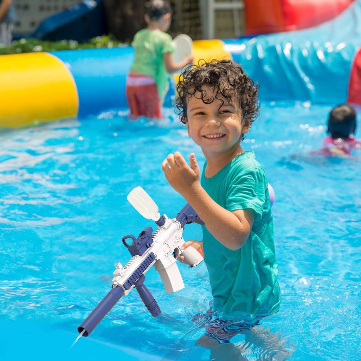 Elektrische Wasserpistole Sehr Stark Wassermaschinenpistole mit Wiederaufladbare Batterie Squirt Gun Wasser Spielzeug bis zu 20ft,Outdoor Water Gun Schießspiel für Erwachsene and Kinder (Blau)