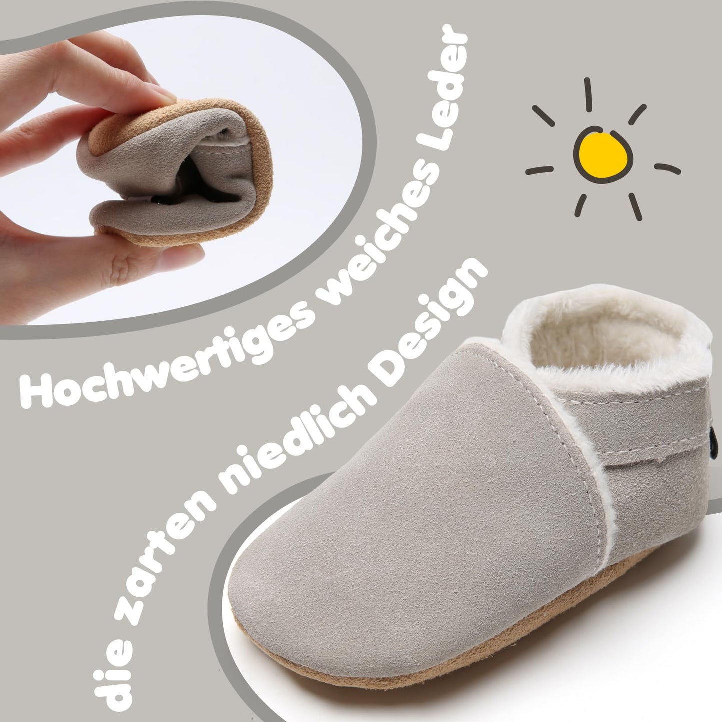 IceUnicorn Baby's Crawling Shoes, Winter First Walking Shoes, Baby Lined Leather Shoes, Soft Leather, Suede Soles, Leather Slippers