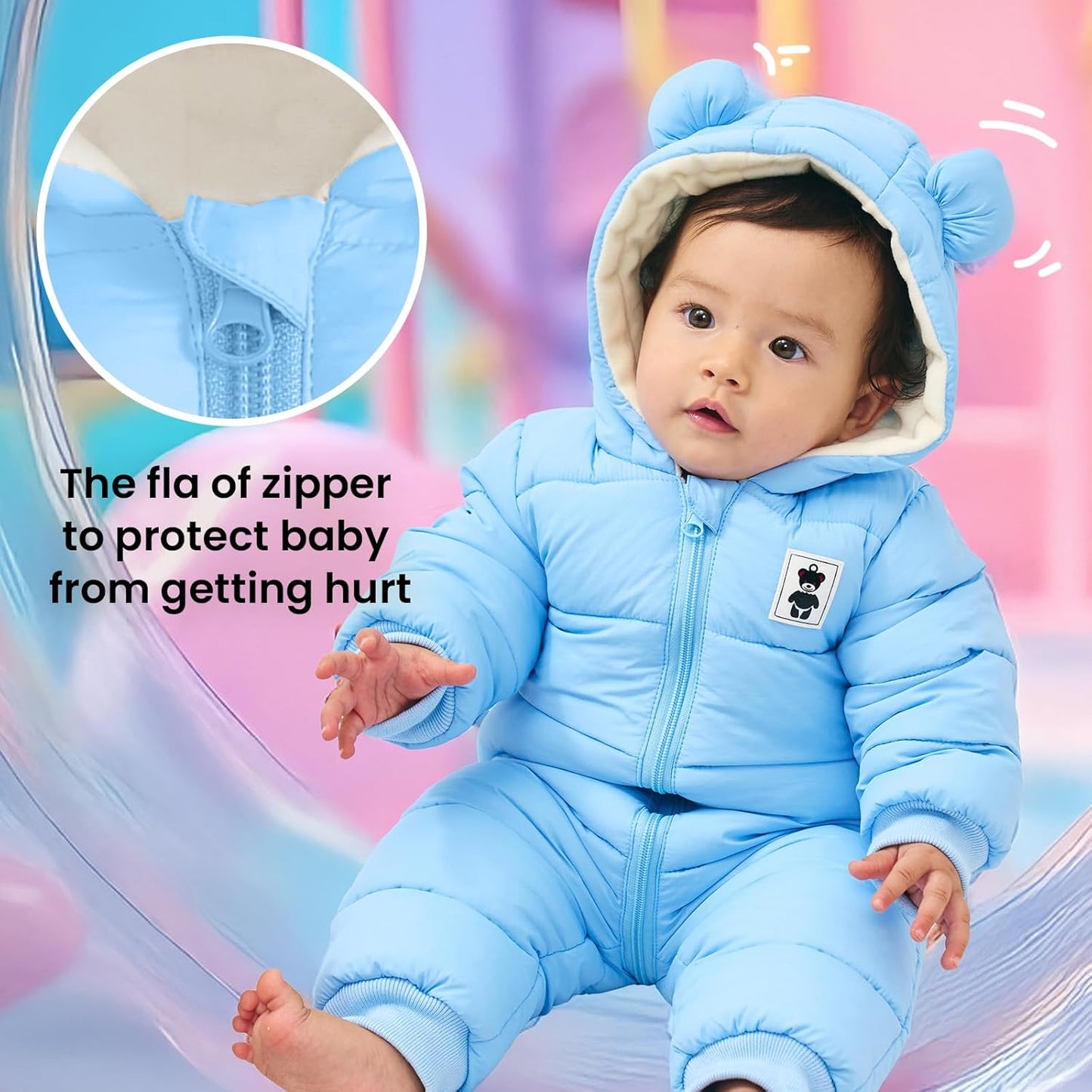 Minizone Baby Winter Jumpsuit with Hood, Romper Snowsuit Boys and Girls, Long-Sleeve Jumpsuit, Warm Outfits, Gift, 6-9 Months, 80 cm, Black