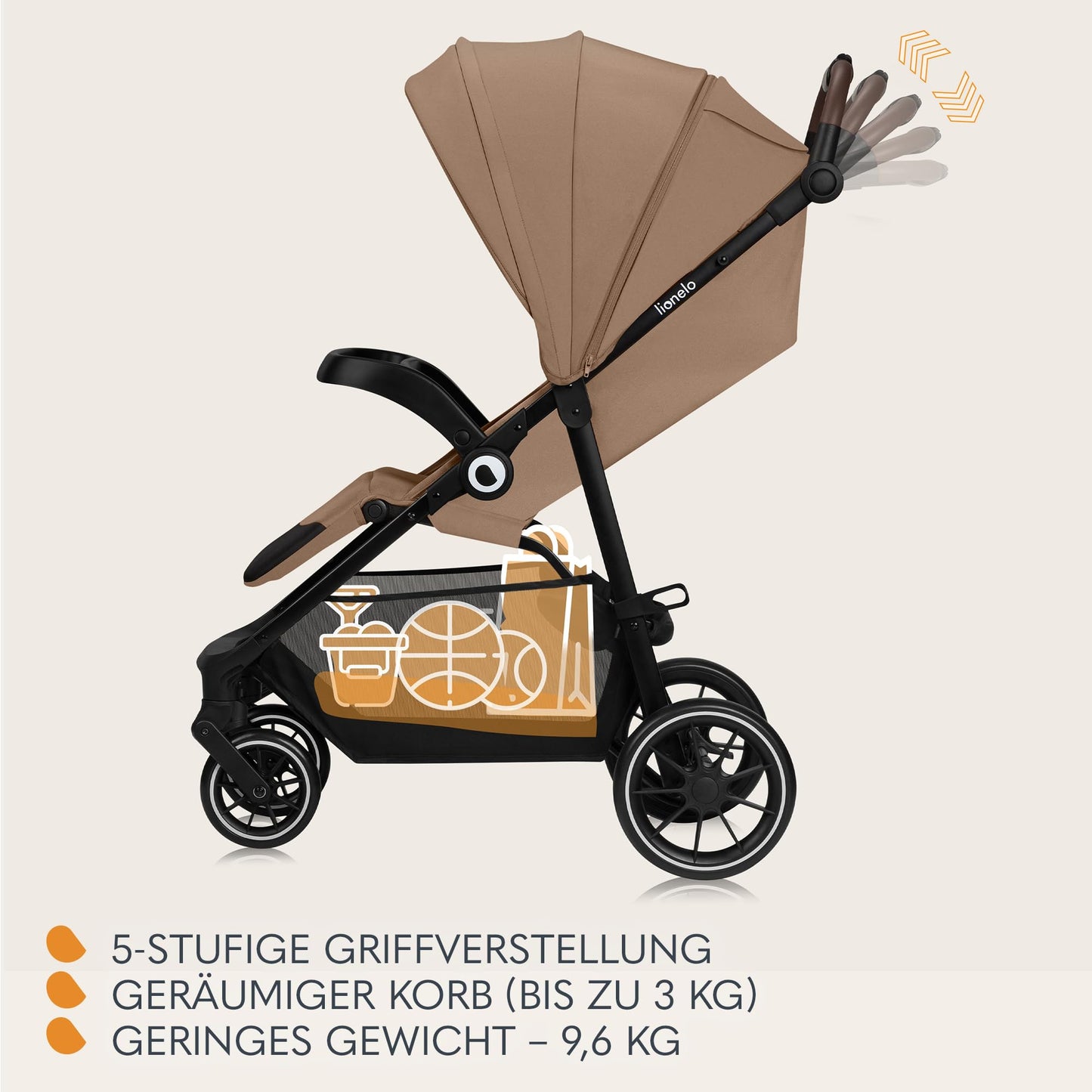LIONELO Emma Plus Kinderwagen bis zu 15 kg, Kindersportwagen, leicht modern klein Buggy mit Liegeposition, zusammenklappbar, große Räder, großer Korb, Tasche Vivid Turkus
