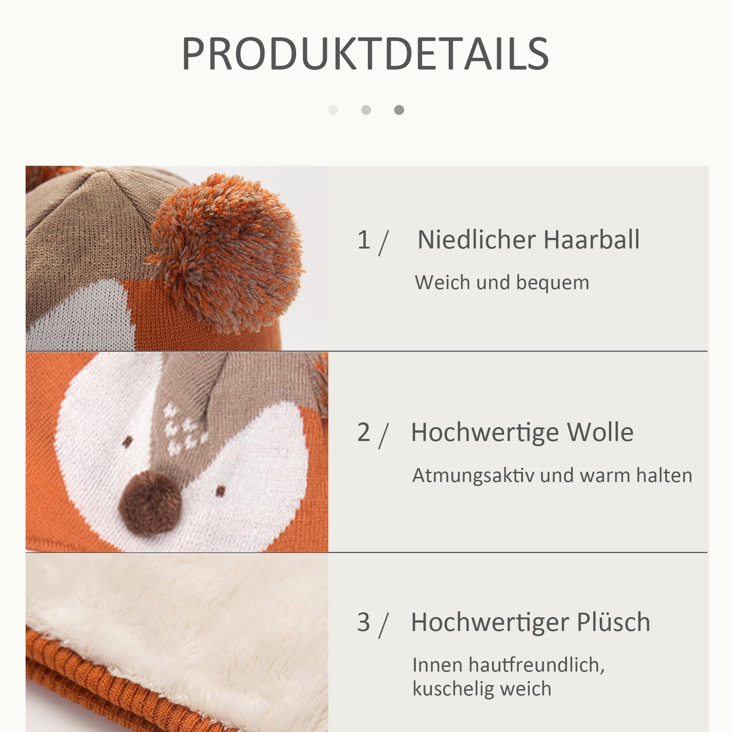 DORRISO Unisex-Baby Jungen Mädchen Mütze Schal Handschuh Set Niedlich Frühling Winter Herbst Beanie Strickmütze Warm Niedlich Klein Fuchs Wintermütze 1-6 Jahre alt