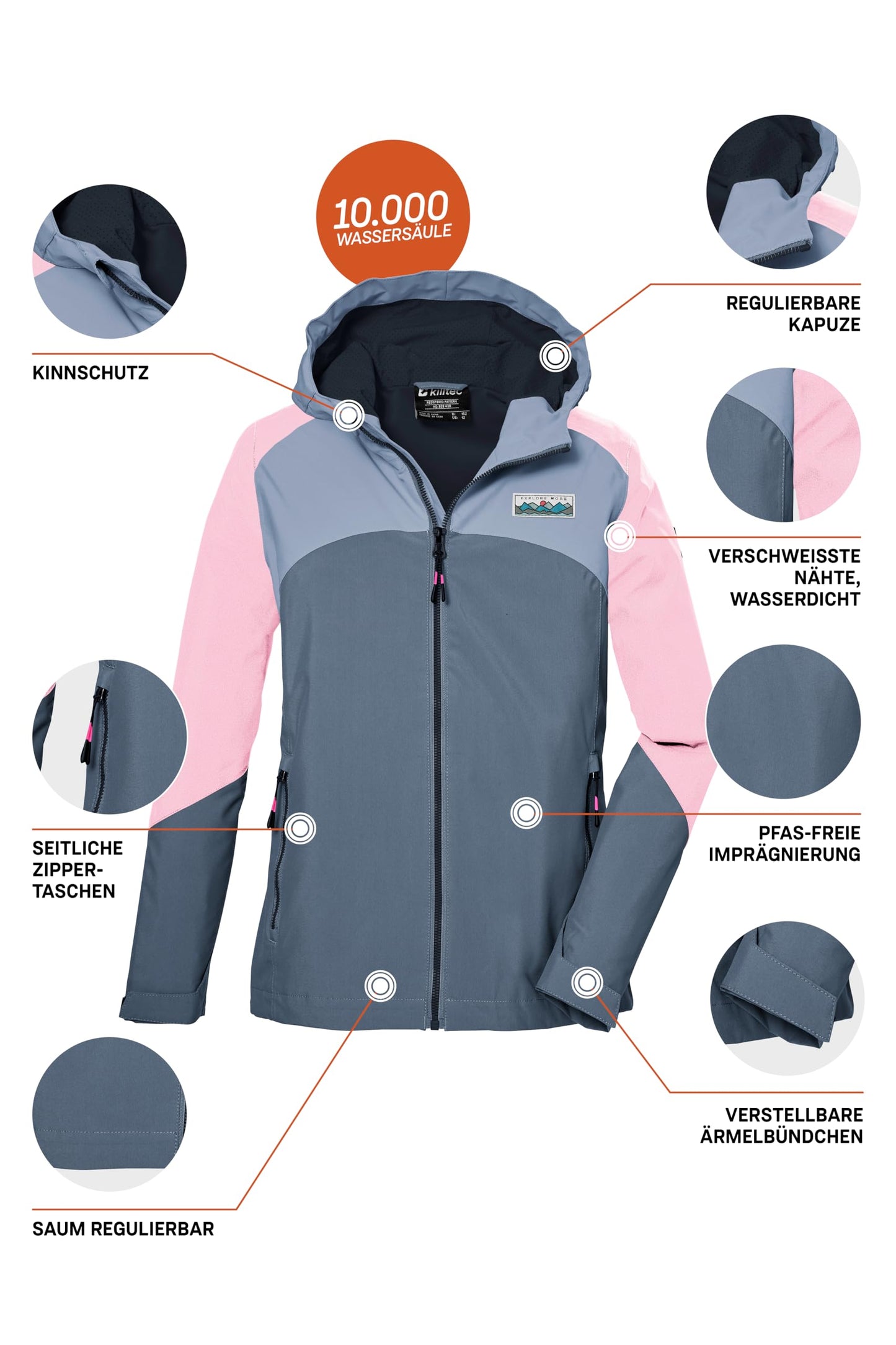Killtec Girls Kos 150 Grls Jckt functional jacket is waterproof/rain jacket with hood