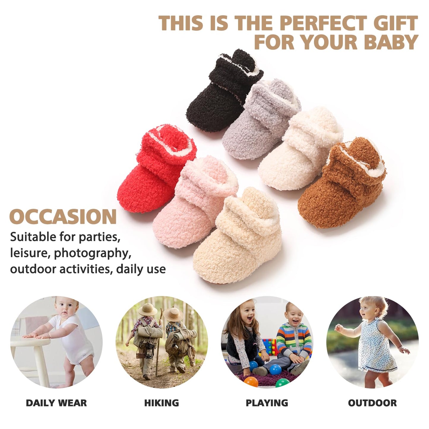 YloveM Toddler Baby Boys Girls Booties, Unisex Newborn Winter Shoes Thick Snow Boots Non-Slip Sole Soft Toddler Warm Sock Shoes