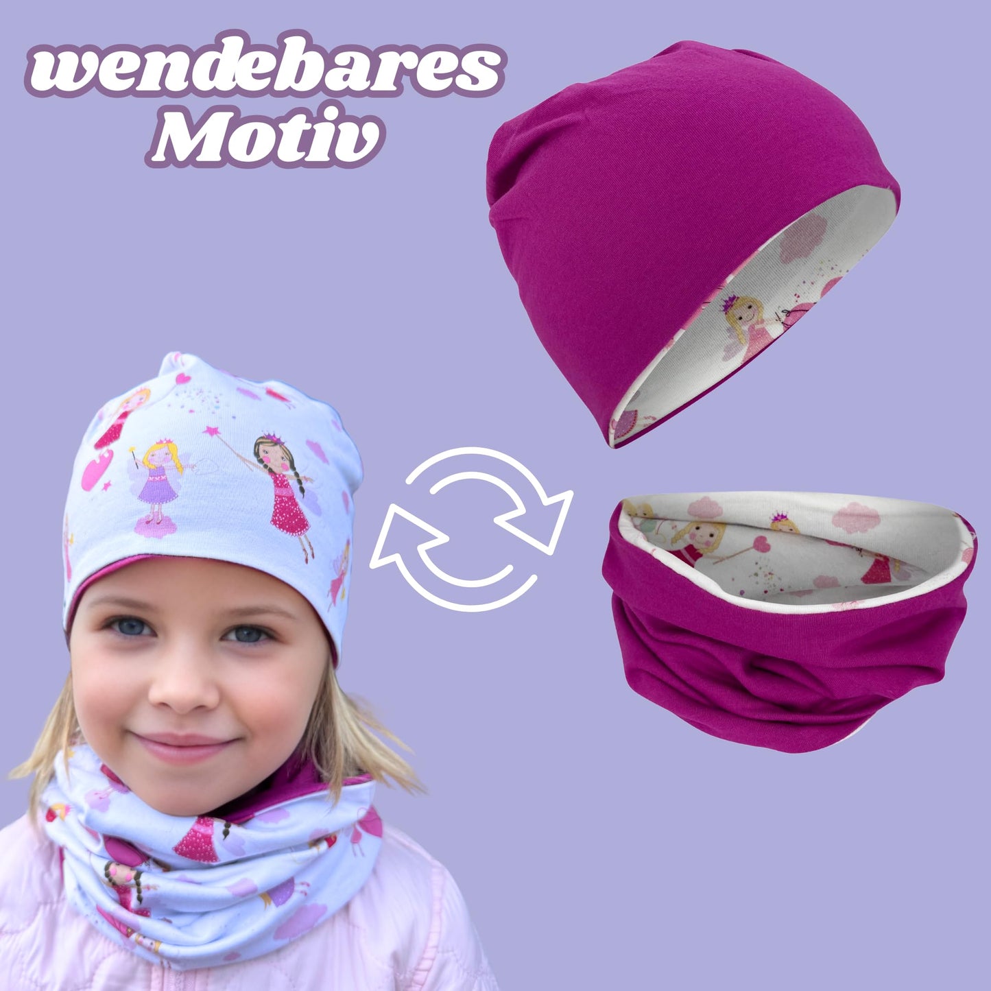 HECKBO Children's Beanie Hat & Scarf, Tube Scarf Set, for Girls and Boys, 95% Cotton, Autumn, Spring, Winter