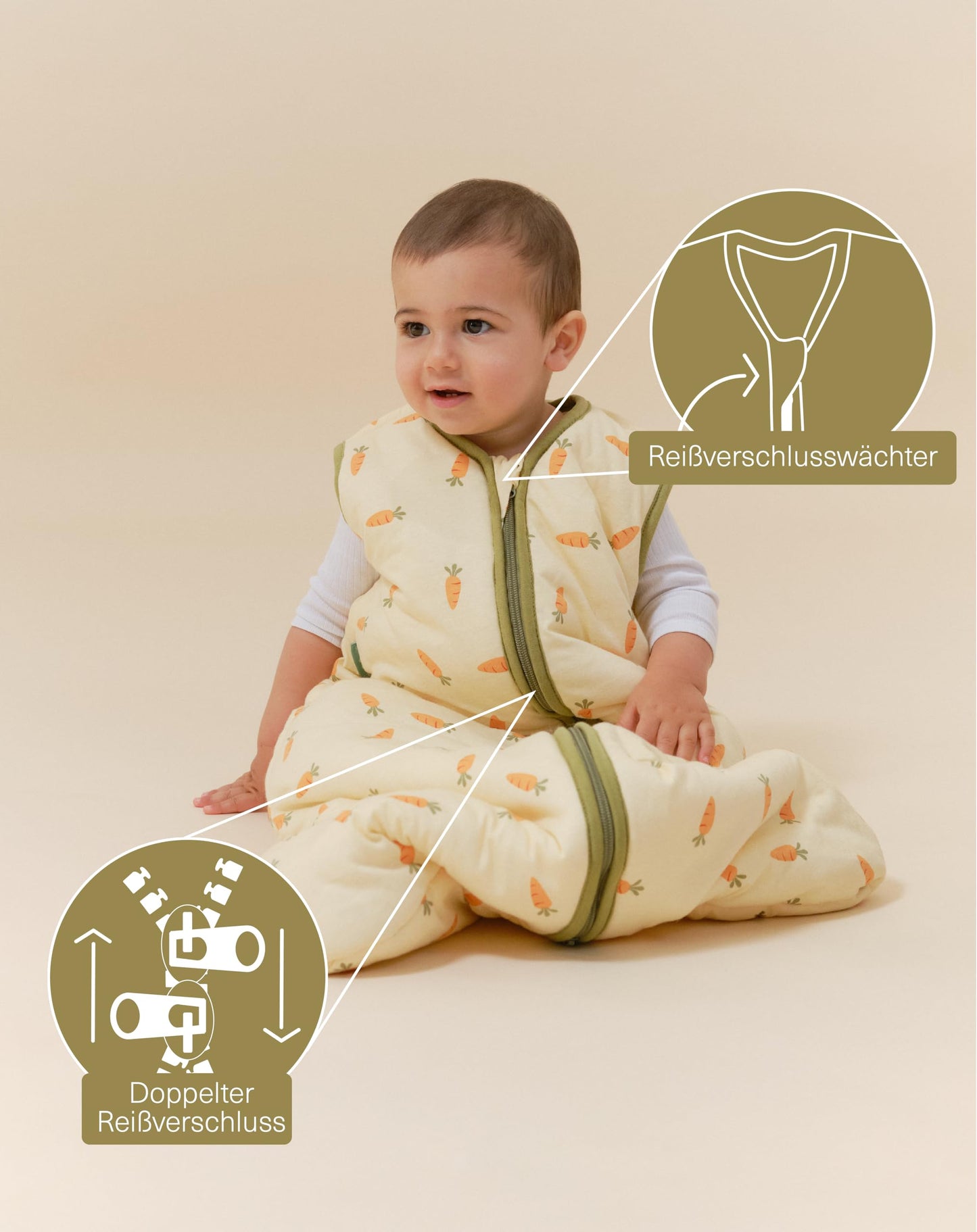 molis&co - Baby Sleeping Bag 2.5 TOG - All-Year Sleeping Bag - Baby Sleeping Bag Newborn - 100% Cotton (Oeko-Tex 100), Sleeveless Winter Sleeping Bag Padded - Premium Quality - Colima (70 cm)