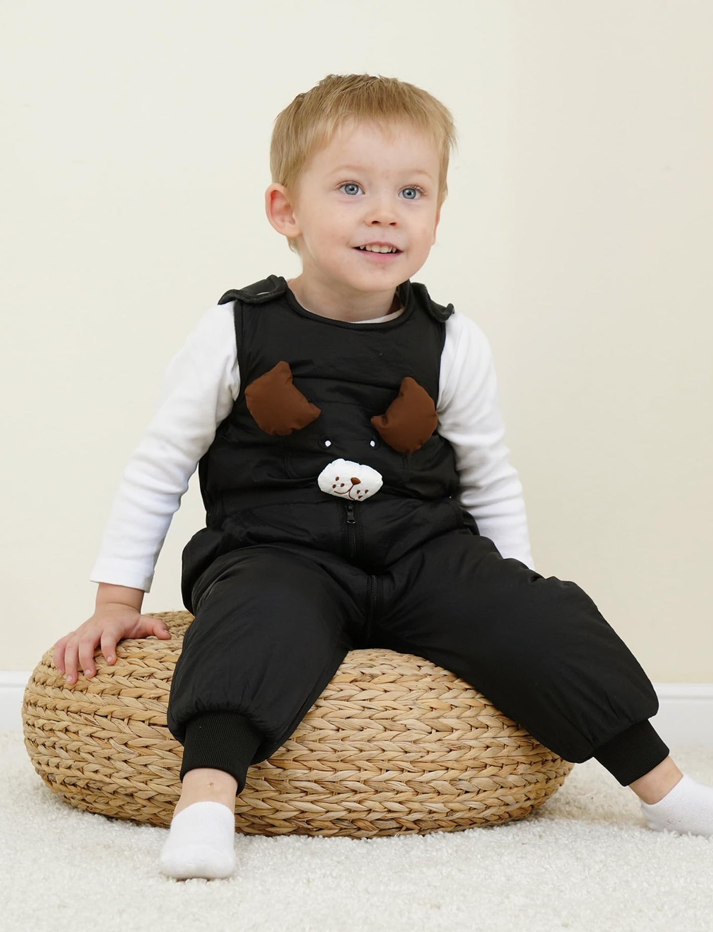 FEOYA Baby snowsuit winter stitch girls winter jacket fleece cute. Children's clothing sleeveless fashion boys romper lined round neck collar warm with zip black 9 months - 4 years