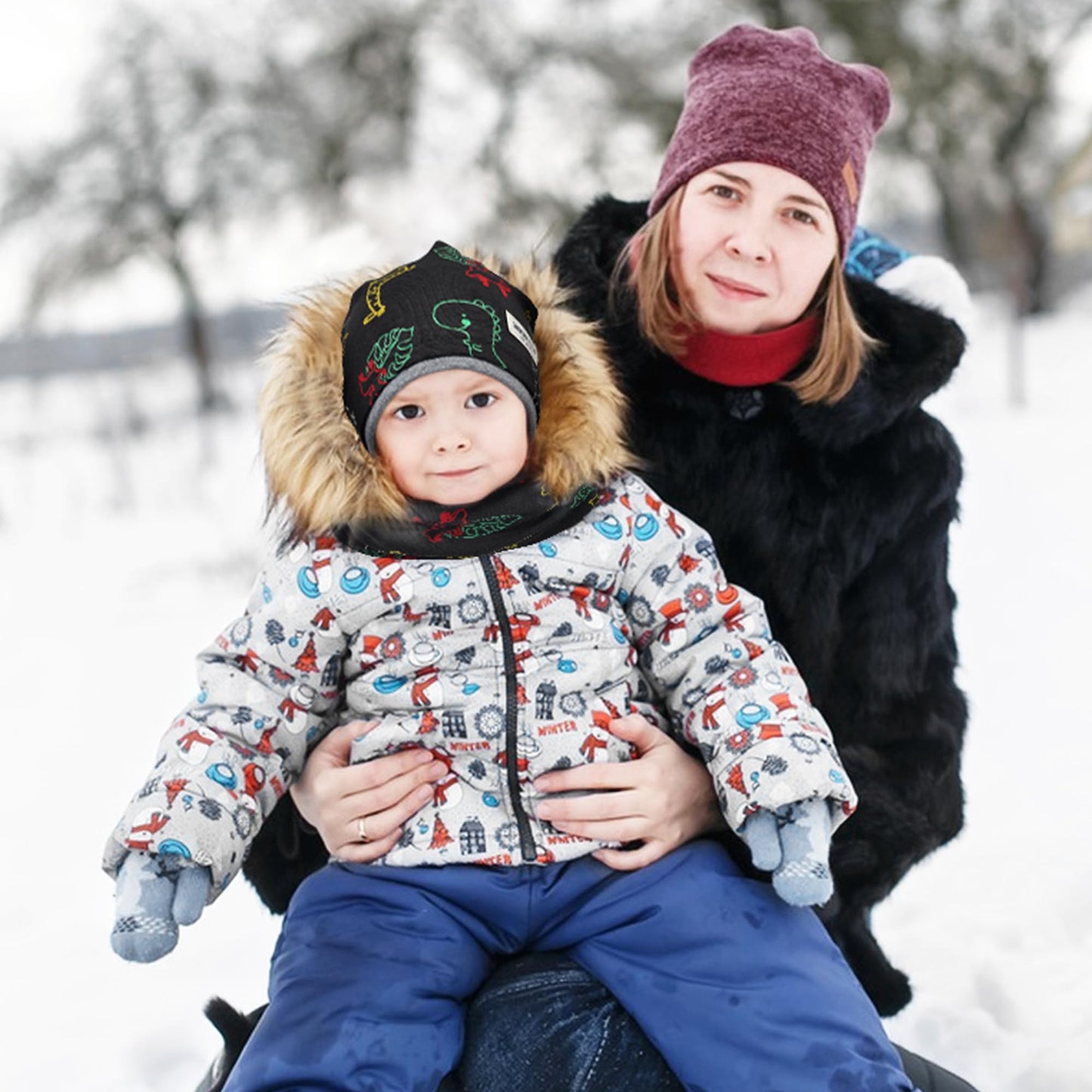 Kinder Beanie Mütze & Loop Schal Set, 95% Baumwolle Mütze Schal Set Mädchen Jungen 2-8 Jahren, Schlauchschal Warme Wintermütze Strickmützen für Herbst Winter Frühling