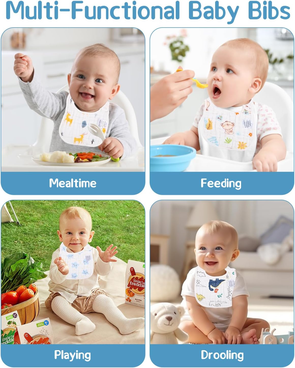 Toaren Baby Bibs, 7-Pack Cotton Baby Bibs, Unisex Baby Bibs with Snap Fastener, Large Bibs with Absorbent and Soft, Drool Bibs for Baby Boys and Girls for Toddlers 0 to 36 Months