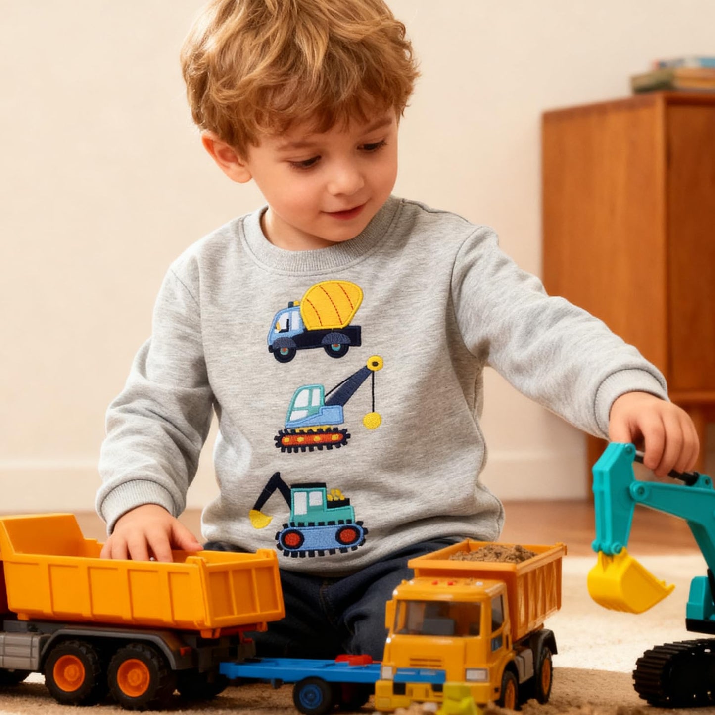 Dinopjs Children's Boys Pullover Sweatshirt Cute Long Sleeve Cotton Dinosaur Cartoon Jurassic Planets Digger Crane Dump Truck Tractor Winter & Spring Christmas Warm Tops 2-7 Years