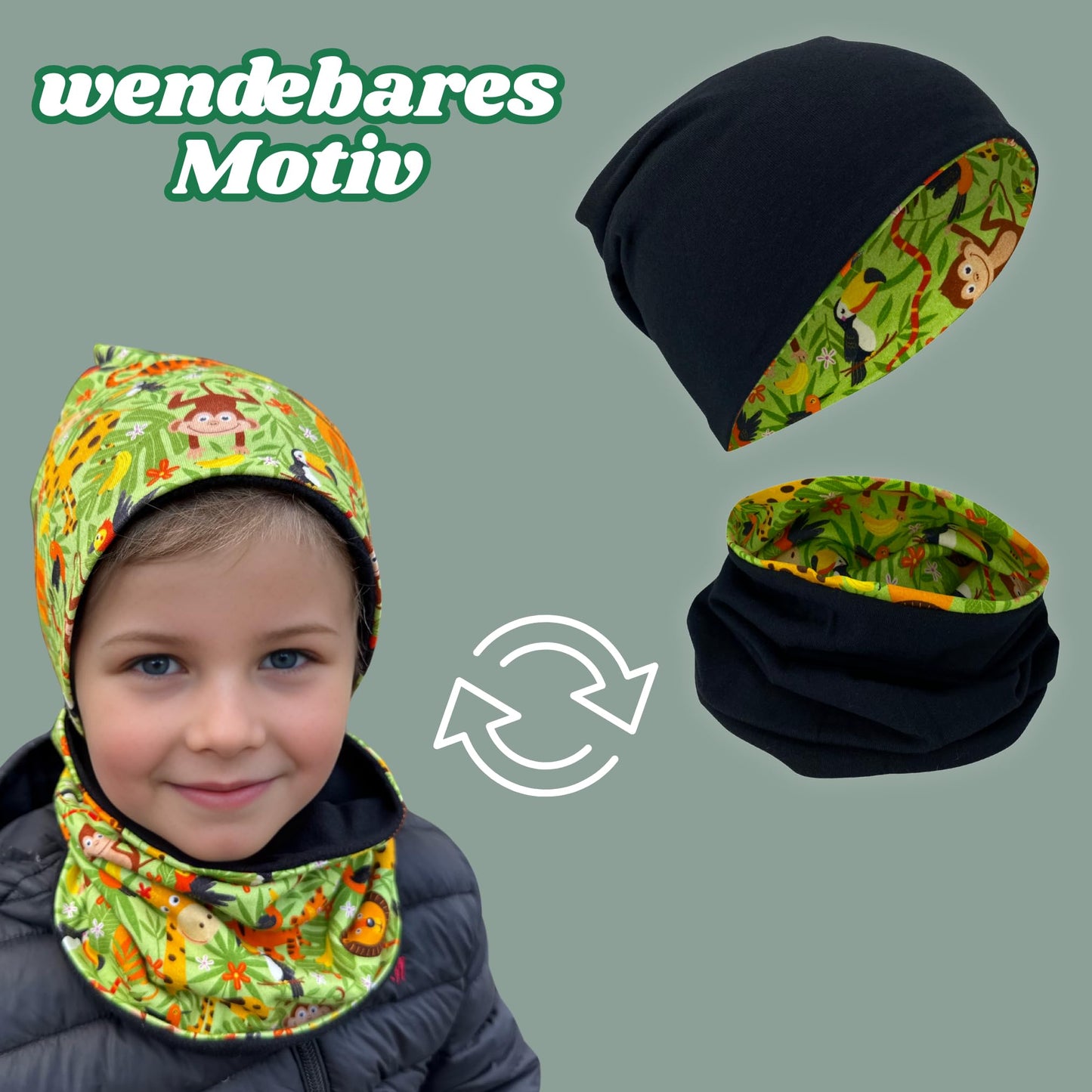 HECKBO Children's Beanie Hat & Scarf, Tube Scarf Set, for Girls and Boys, 95% Cotton, Autumn, Spring, Winter