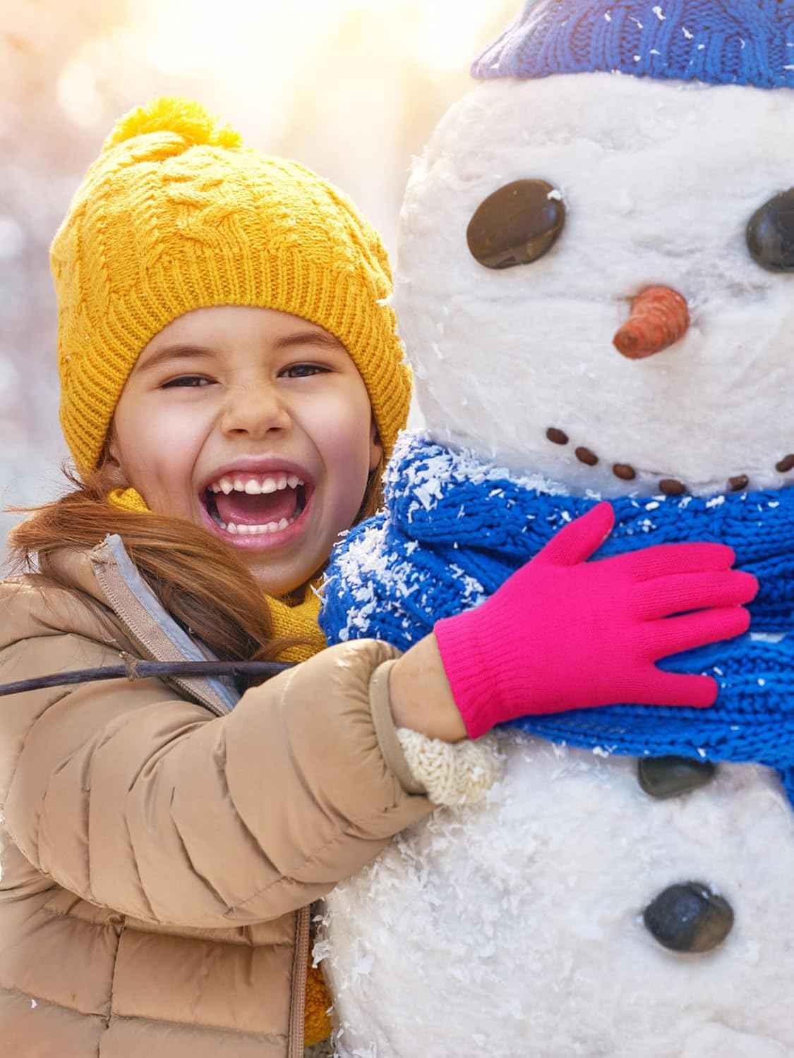 Geyoga 3 Paar Kinder Handschuhe Kleinkind Vollfinger Strickhandschuhe für 5-10 Jährig Kinder Mädchen (Lila, Rosa, Rosarot)