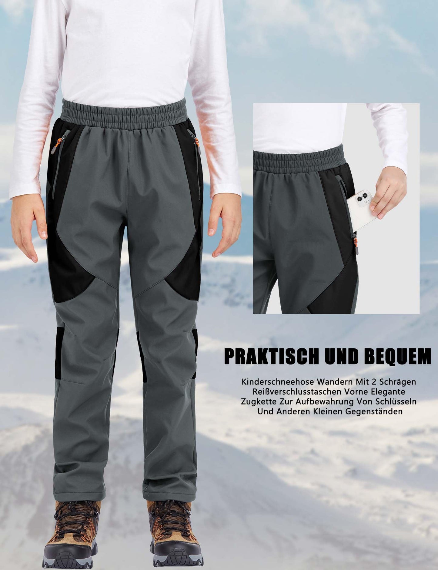 HFDWYJ Children's Softshell Trousers with Fleece Lining Waterproof Trousers Children's Outdoor Trousers Children's Ski Trousers Children's Hiking Trousers Children's Rain Trousers Sports Trousers Boys