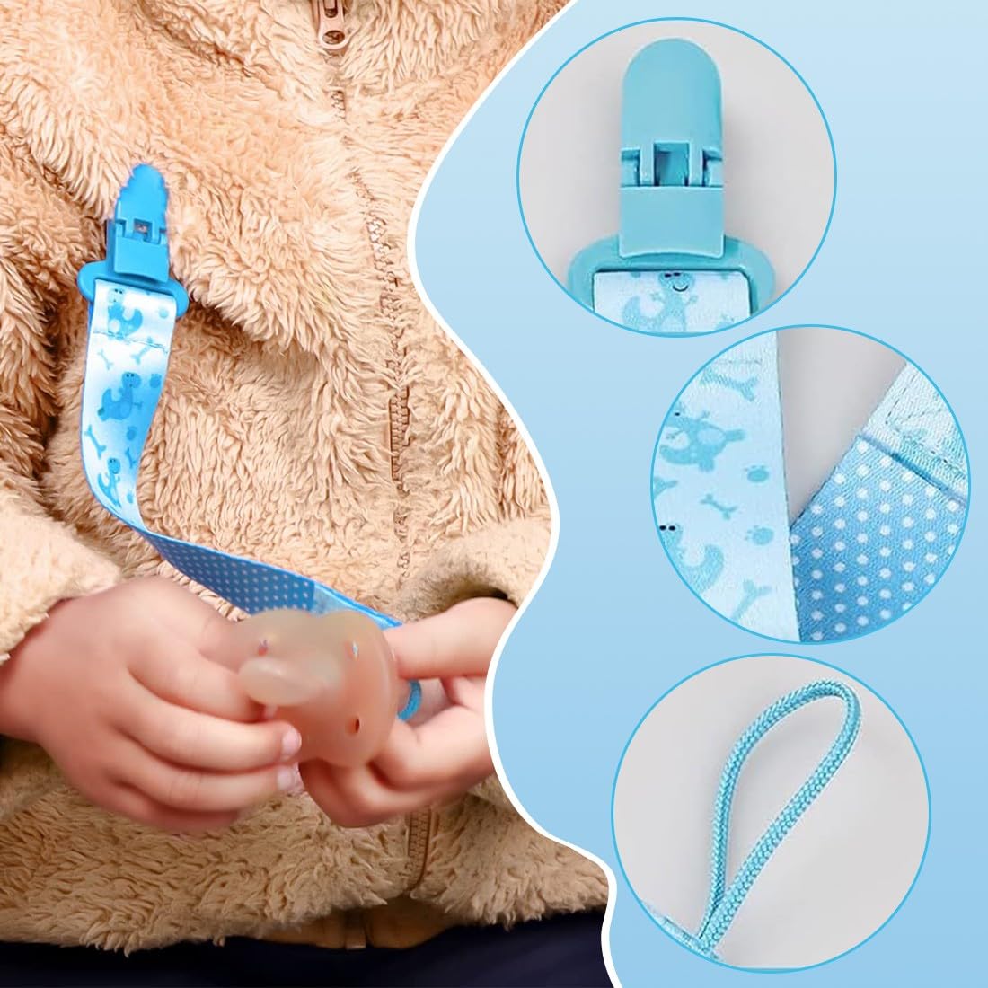 8 Stück Schnullerketten, Polyester Schnullerketten, Baby Schnullerketten Clips, Mädchen und Jungen Schnullerketten, gewebte Schnullerketten