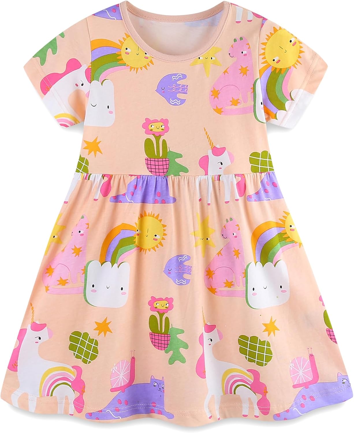 TEDD Mädchen Kleider Kurzarm Einhorn Blumen Sommerkleid Baumwolle Kleid Geburtstag Party Mädchenkleid Gr. 92-122