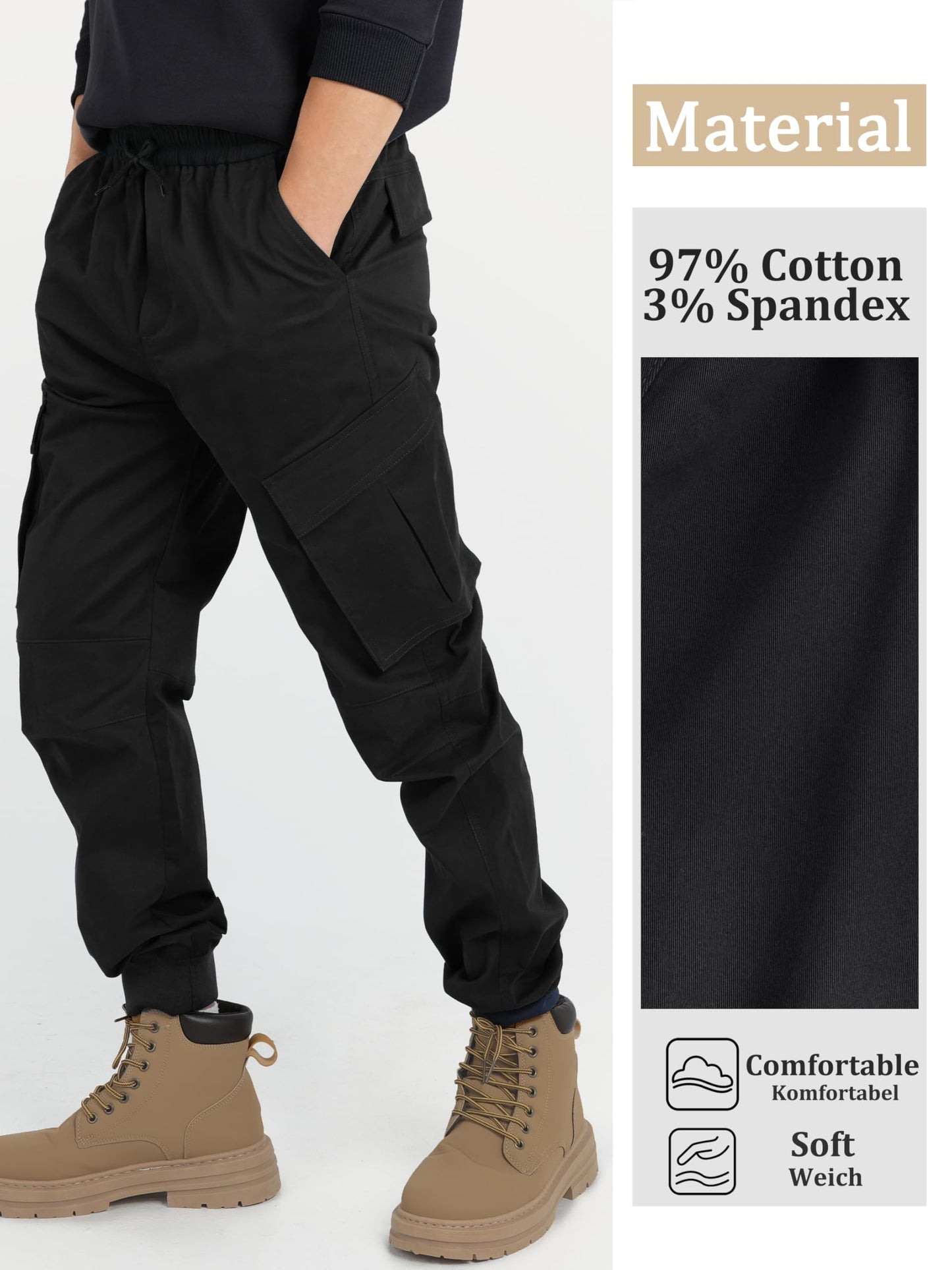 CAMLAKEE Jungen Jogger Hose aus Twil Cargohose mit elastischem Bund