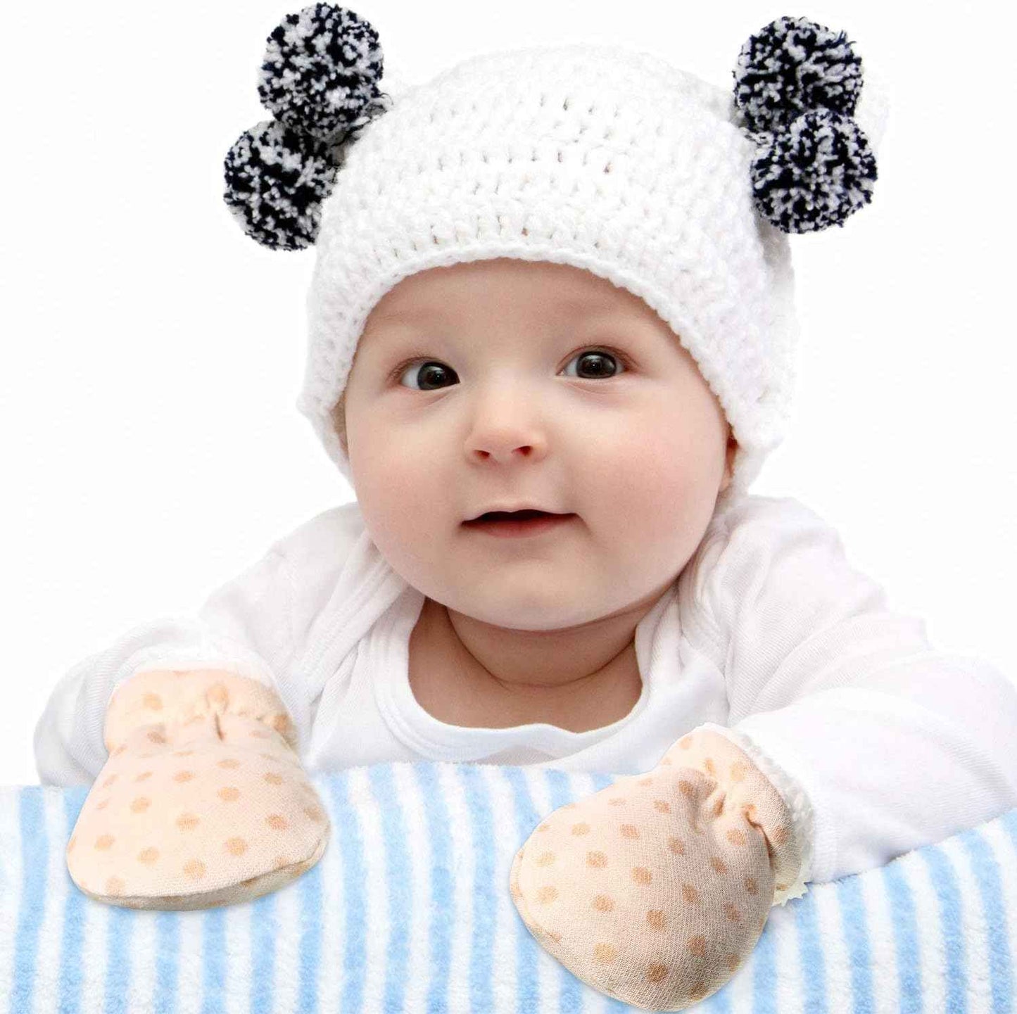 3 Pairs of Baby Mittens, Warm Cotton Gloves, Unisex, For Infants / Newborns, Wool Lined Gloves for 0-12 Months - Colour B