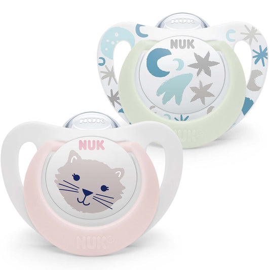 NUK Star Night & Day Baby Schnuller | 0-6 Monate | im Dunkeln leuchtend | BPA-freies Silikon | Koala blau | 2 Stück