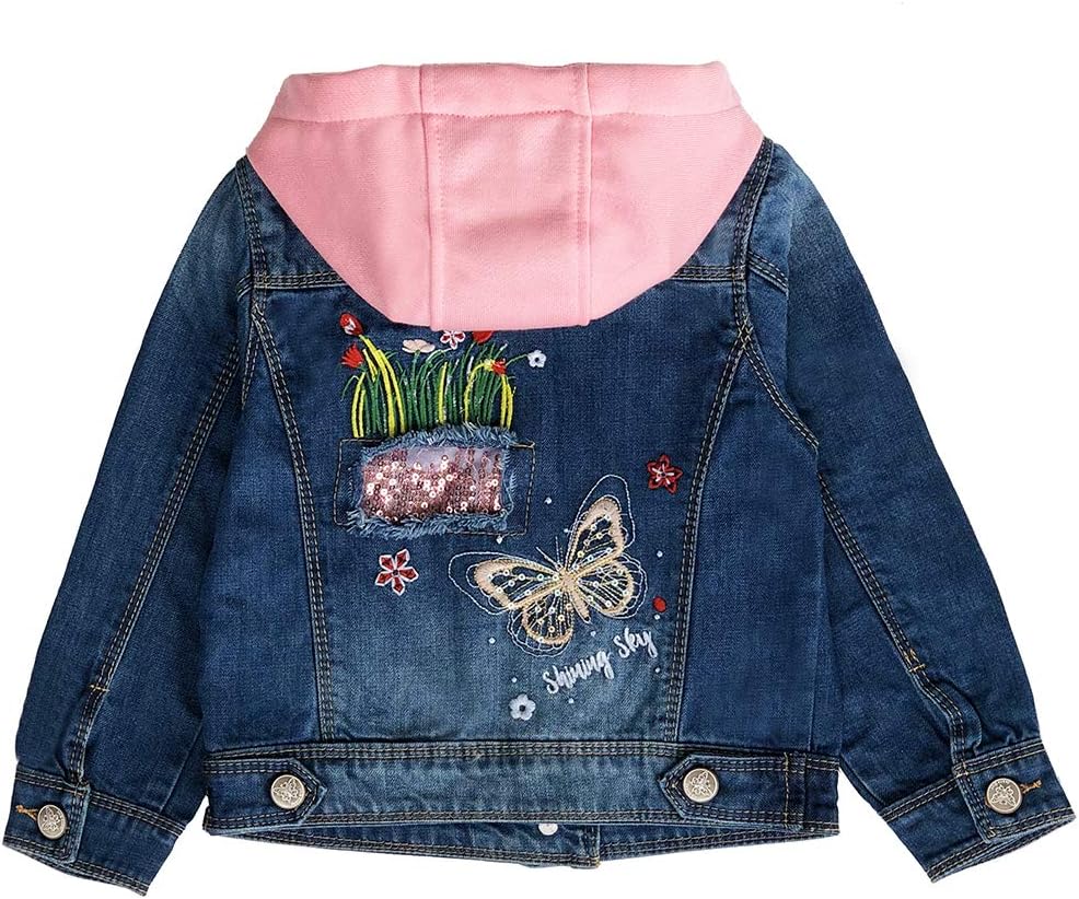 Peacolate 2-11 Jahre kleine Mädchen Stickerei Pailletten Schmetterling Mäntel Jeansjacke