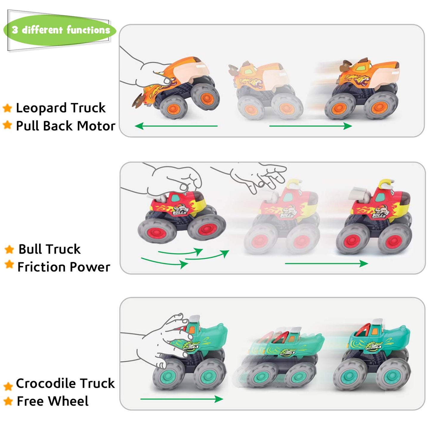 MOONTOY Baby Spielzeugauto Bagger Konstruktionsfahrzeuge Baufahrzeuge 4 in einem Set für Kinder, Traktor, Bulldozer, Kipper & Zementmischer
