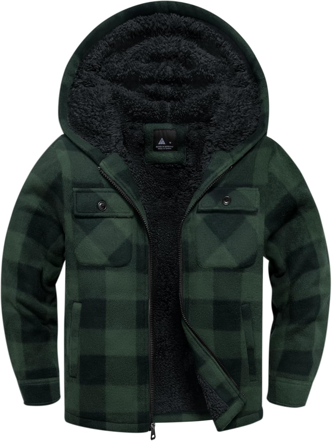 zitysport Shirt Jacket Boys Thick Hoodie Checked Jacket Children with Zip Warm Flannel Jacket Boys Sweat Jacket Outdoor Fleece Jacket Winter Jackets for Boys with Chest Pocket