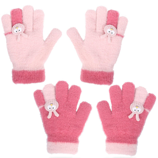 Becellen 2 Paar Winter Strickhandschuhe Kinder, 2 Farben Niedliche Magische Handschuhe Elastische Warme Vollfinger Handschuhe für Jungen Mädchen