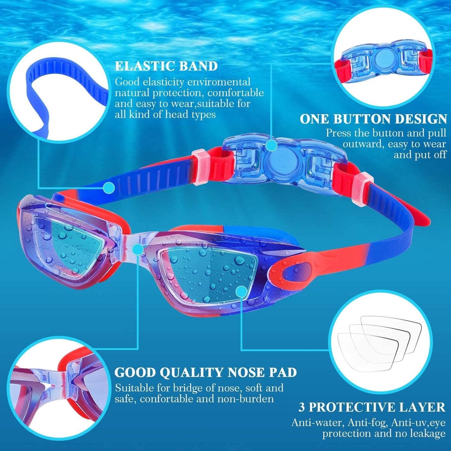 COOLOO Schwimmbrille Kinder, 2 Stück Schwimmbrille für Kinder Kind Jungen Mädchen Junior 3-15 Jahre,Anti-Fog,Kein Auslaufen
