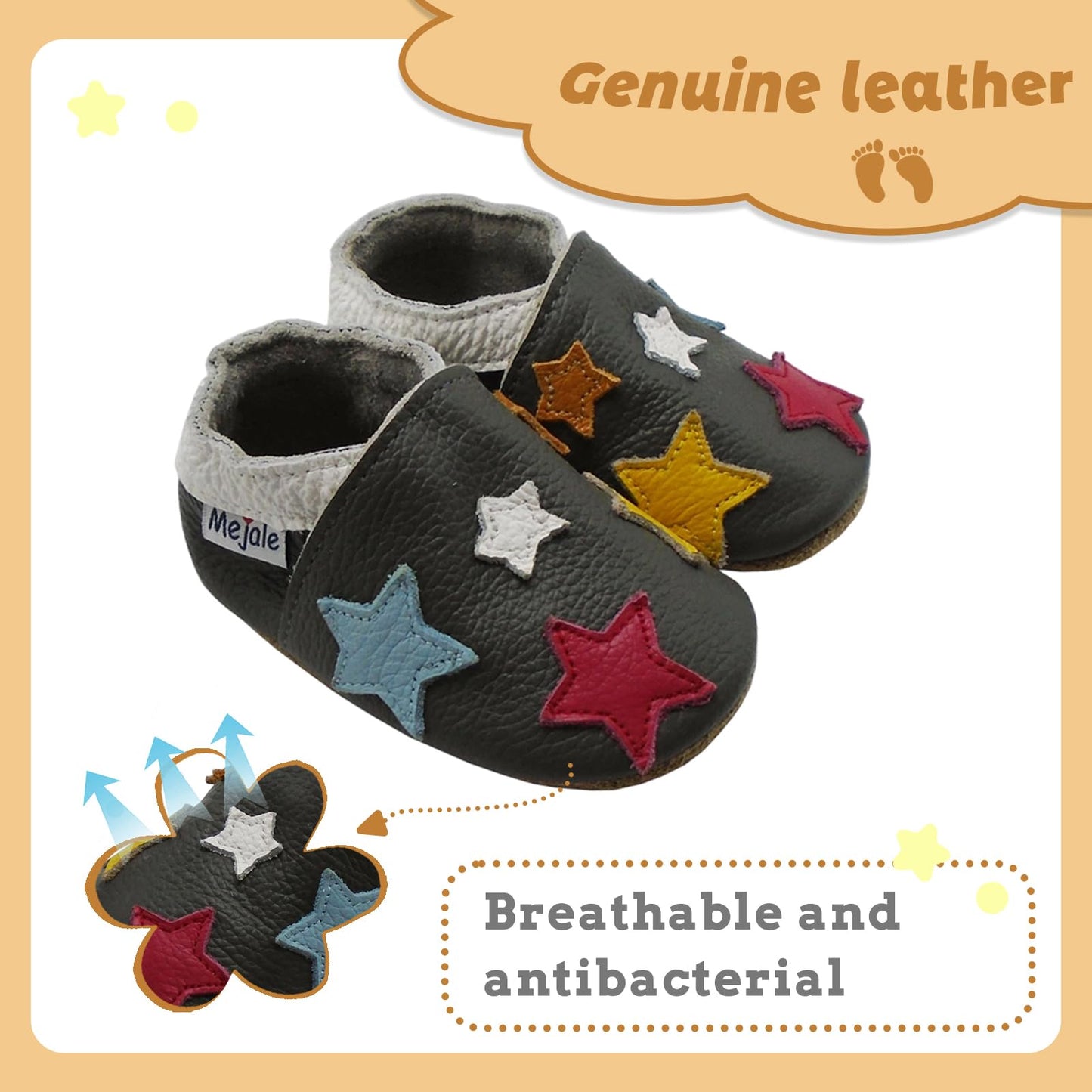 Mejale Leather Baby Shoes First Walking Shoes Crawling Shoes Toddler Children's Shoes Slippers