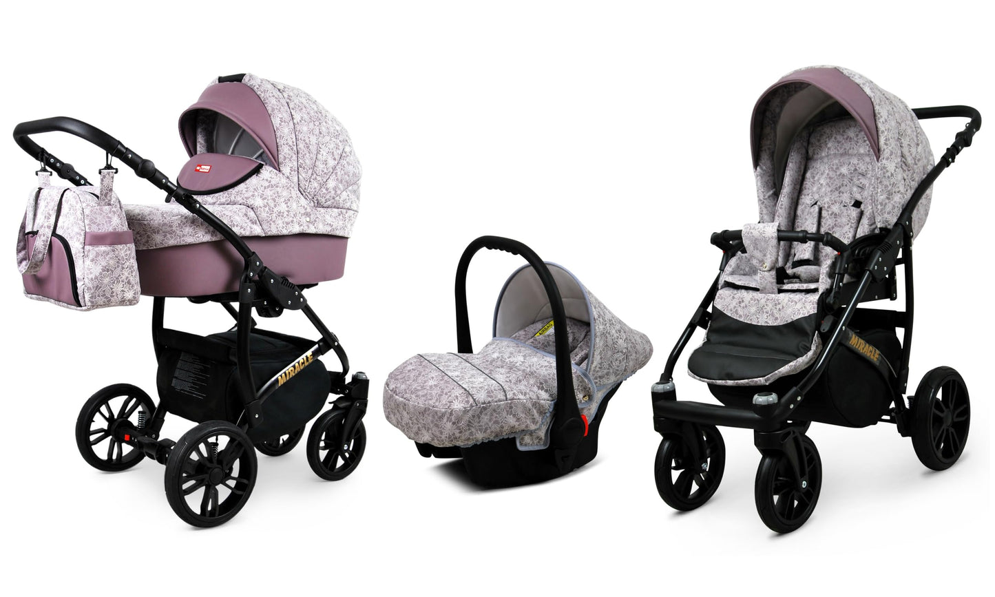 BabyLux Miracle 2-in-1 Baby Pushchair Deep and Pushchair with Accessories Adjustable and Foldable Aluminium Construction Waterproof Non-Removable Wheels Gold Leaf