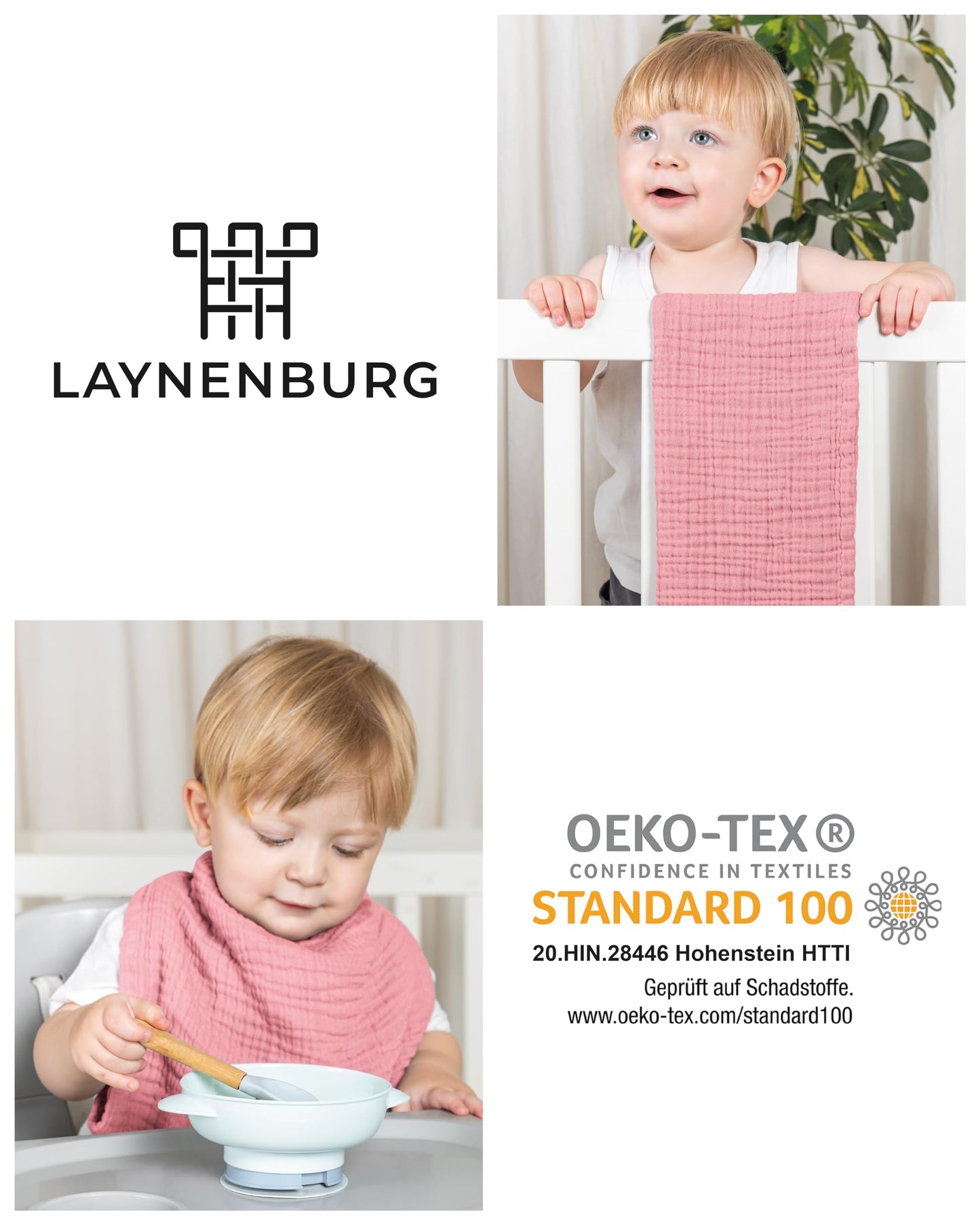 LAYNENBURG 10er-Set Premium Spucktücher Baby aus extra weichem Musselin - 100% Baumwolle - 30x50cm - Oeko Tex 100 - Musselin-tücher als Mulltücher, Mullwindeln oder Stoffwindeln (weiß)