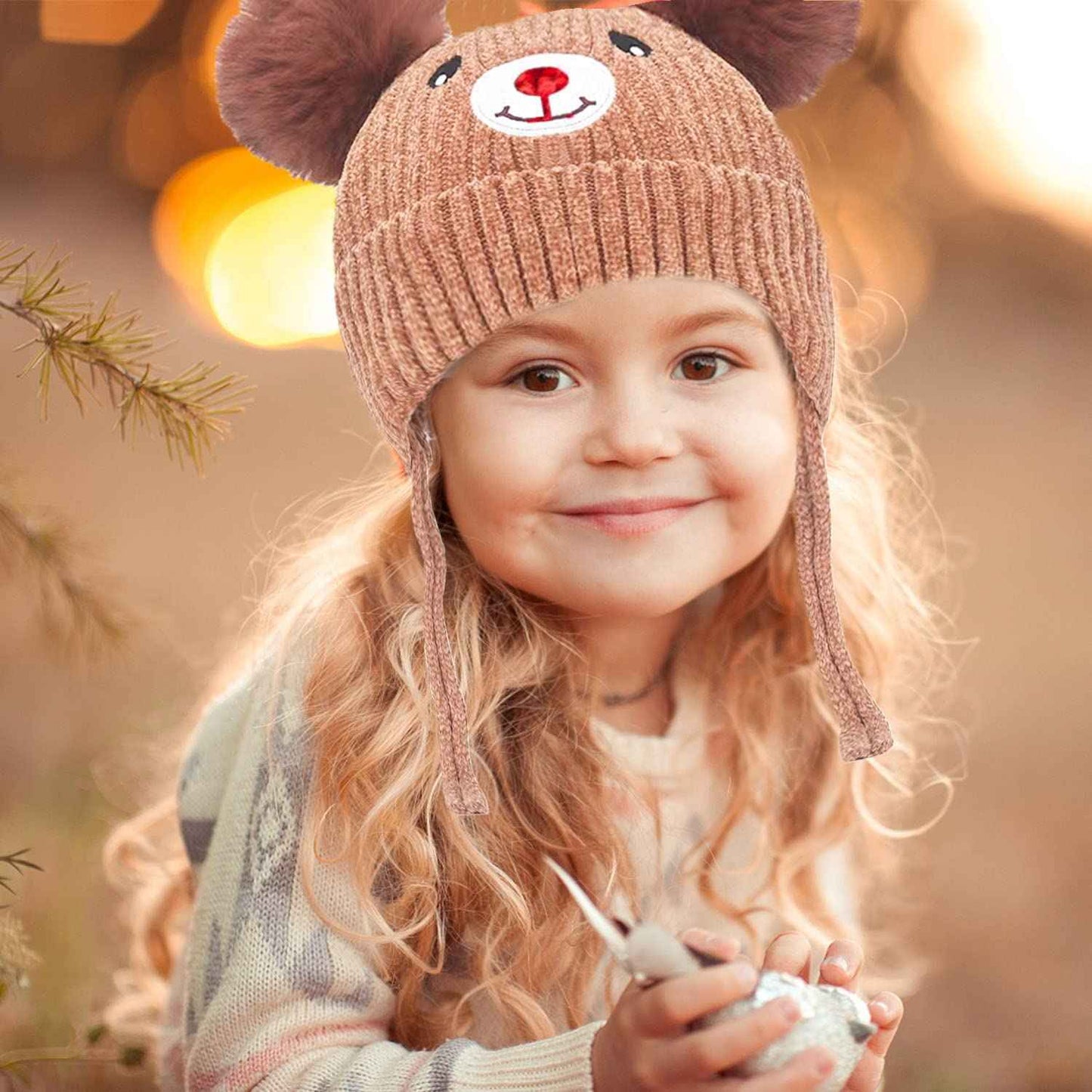 KEELYY Baby Mütze Beanie Strickmütze Herbst Wintermütze Süßer Hut mit Earflap und Bindebändern Warm Hat für Jungen Mädchen