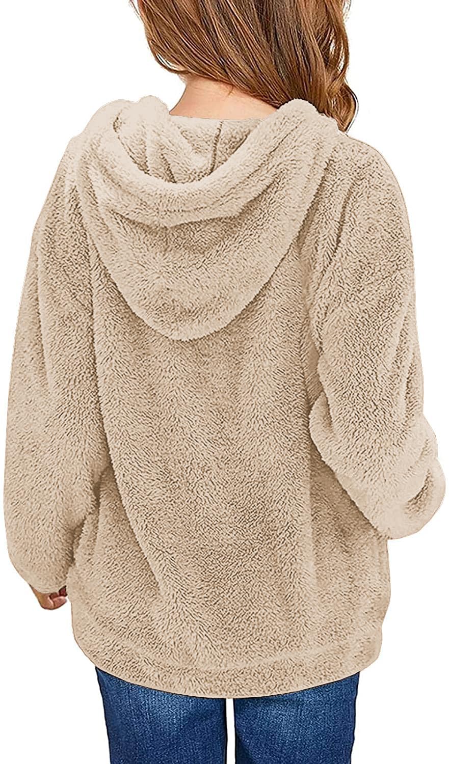 Runcati Girls' Hooded Pullover, Fuzzy Teddy Fleece Sweatshirts with Hood Pockets, Leisure, Warm, Children's Hoodies