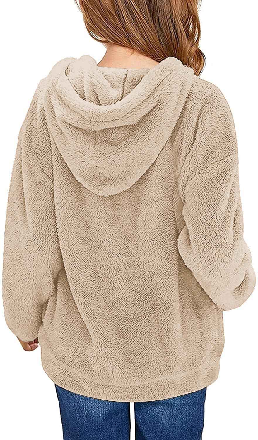 Runcati Girls' Hooded Pullover, Fuzzy Teddy Fleece Sweatshirts with Hood Pockets, Leisure, Warm, Children's Hoodies