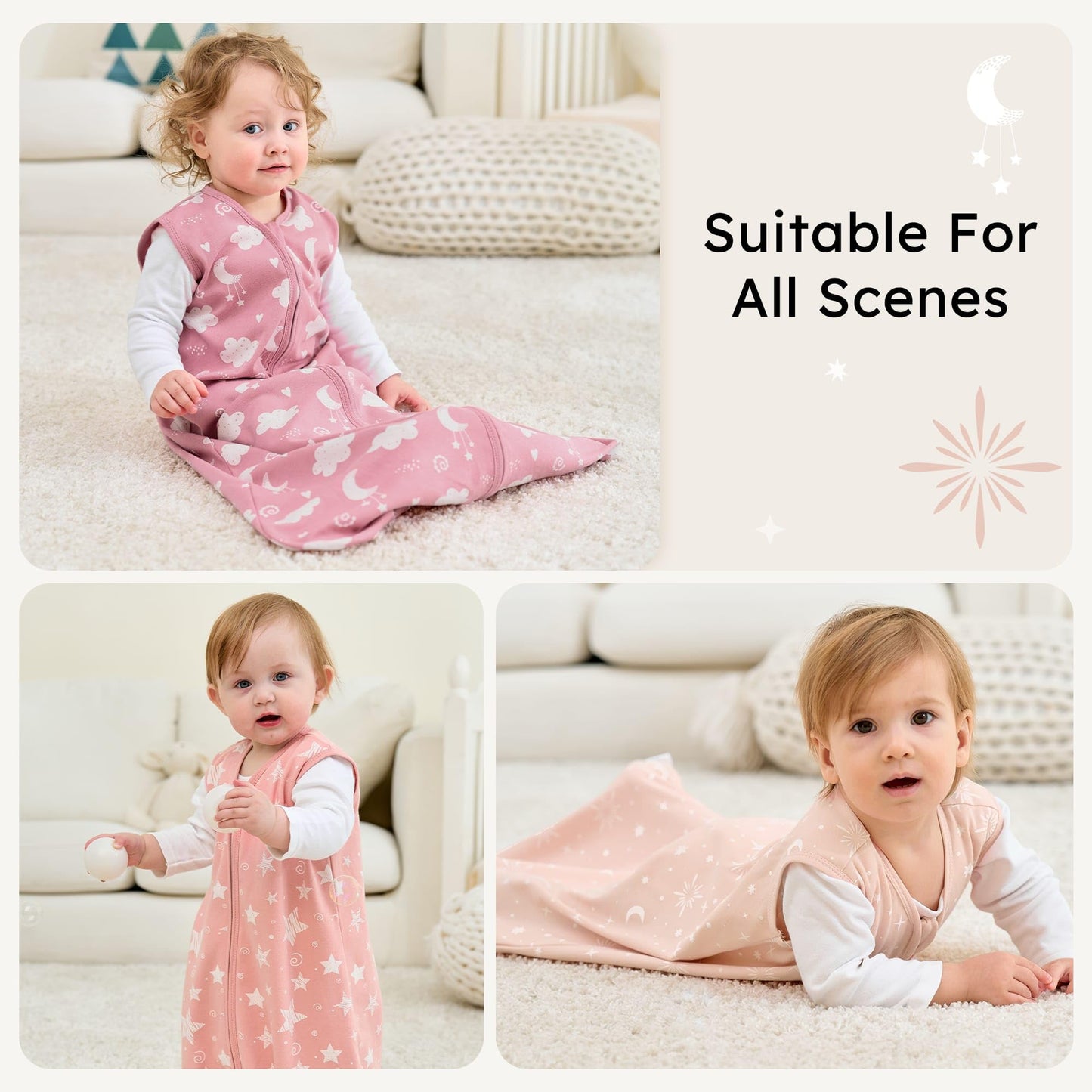 FIEMOL Baby Sleeping Bag 2.5 Tog 0-6 Months, Winter Cotton Newborn Baby Sleeping Bag, Wearable Blanket for Infants and Toddlers, 2-Way Zip Sleeping Bag, 67 cm, Rainbow