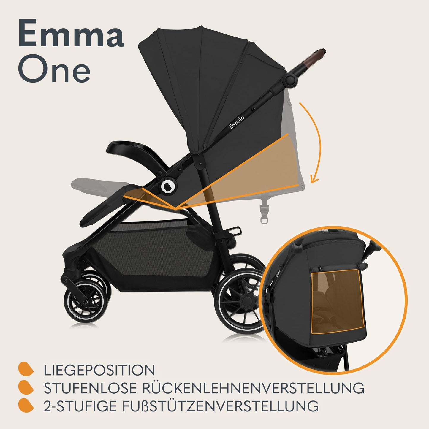 LIONELO Emma Plus Kinderwagen bis zu 15 kg, Kindersportwagen, leicht modern klein Buggy mit Liegeposition, zusammenklappbar, große Räder, großer Korb, Tasche Vivid Turkus