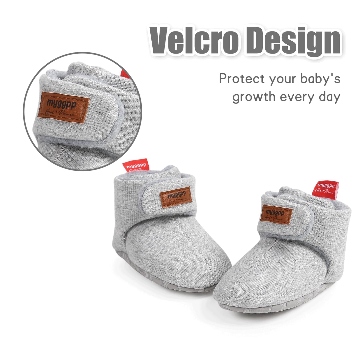 Tolaler Baby Newborn Fleece Booties Unisex, Thickened Lining, Warm Baby Winter Shoes, Adjustable Non-Slip with Soft Sole, Baby Booties/Everyday Wear (0–18 Months)