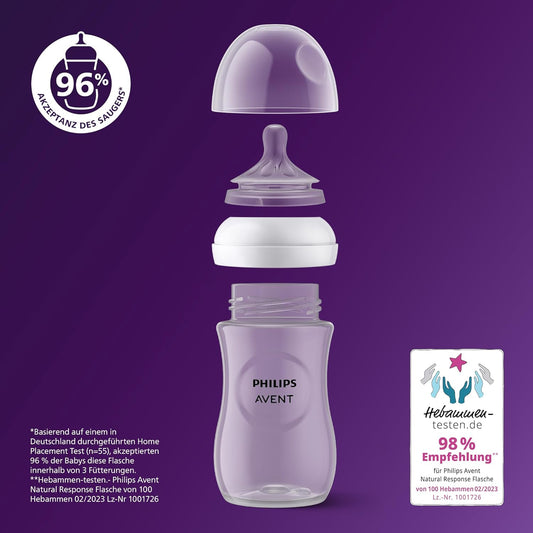 Philips Avent Natural Response Baby Bottles Gift Set for Newborns - 4 Baby Bottles, Ultra Soft Dummy and Bottle Brush, Babies 0-12 Months and Older (Model SCD838/11)