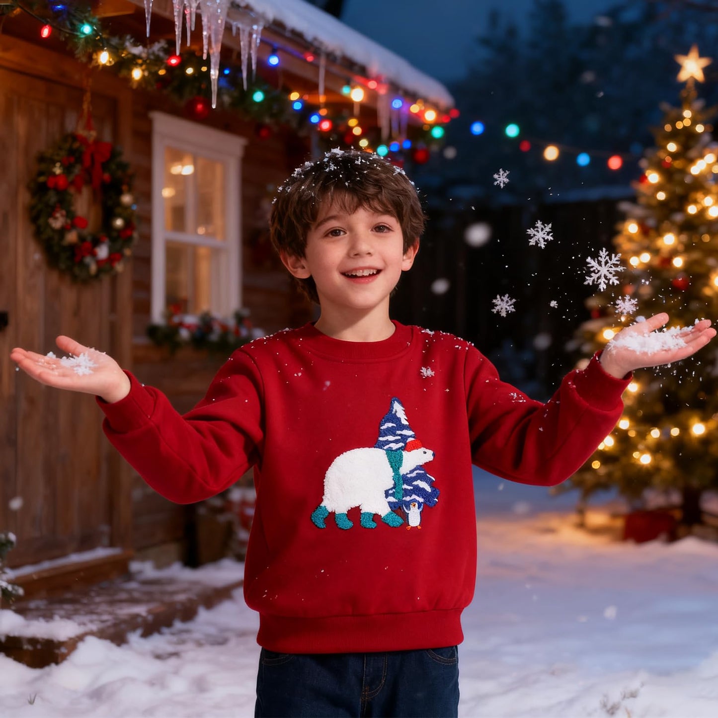 Dinopjs Boys' Jumper, Boys' Warm Sweatshirts, Classic Cartoon Animals, Tractor, Dino, Flying Dragon Knight, Rainbow, Polar Bear Christmas Tree, Cotton Sports Shirts for Children 2-9 Years