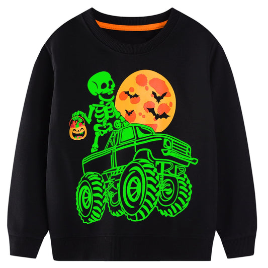 Sweatshirt Children's Boys Glow in the Dark Dinosaur Sweatshirt Astronaut Print Pullover Sport Navy Long Sleeve Warm Cotton Top Jogging Sweatshirt 2-7 Years, Size 92-122