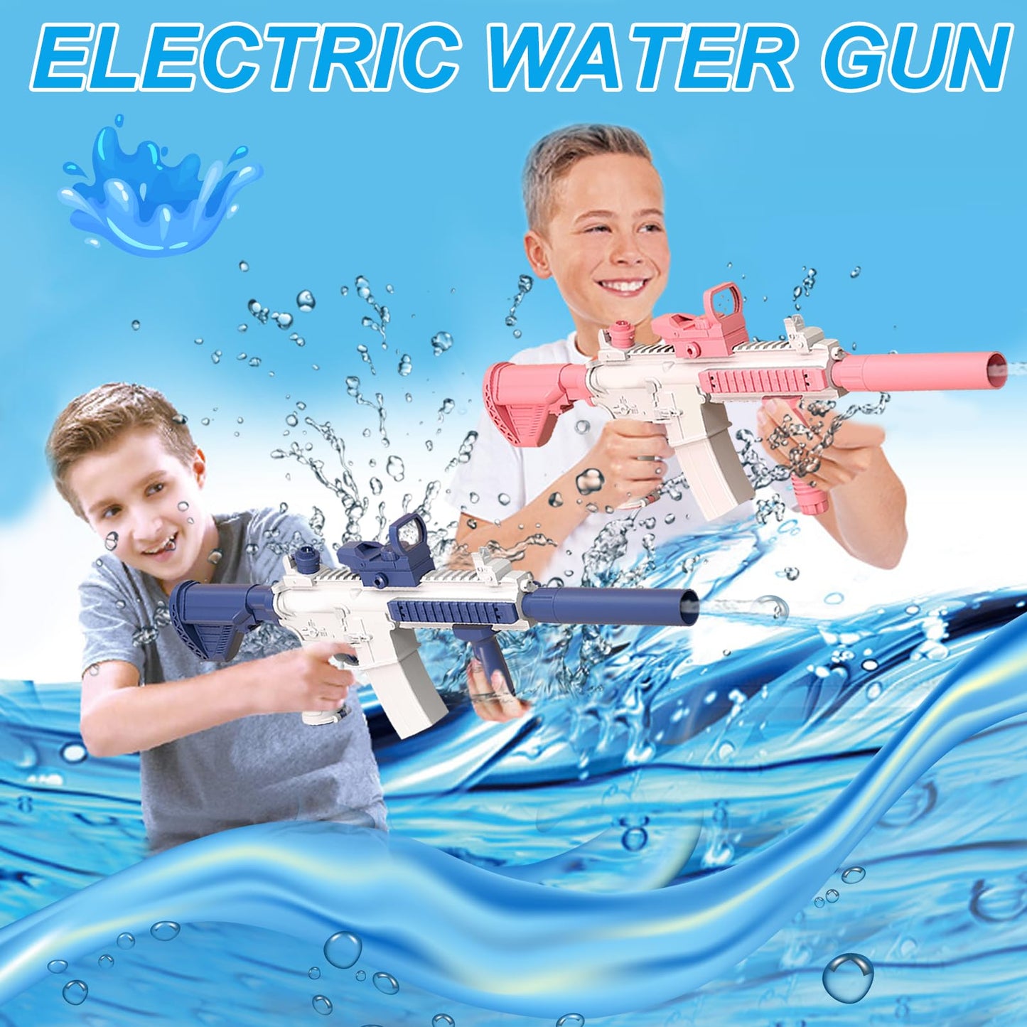 Elektrische Wasserpistole Sehr Stark Wassermaschinenpistole mit Wiederaufladbare Batterie Squirt Gun Wasser Spielzeug bis zu 20ft,Outdoor Water Gun Schießspiel für Erwachsene and Kinder (Blau)