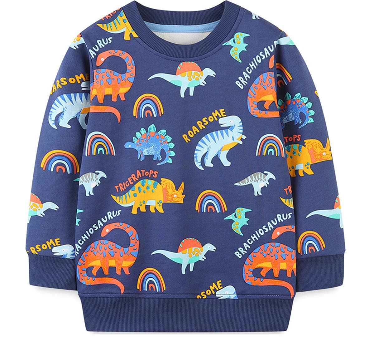 EULLA Children's Boys' Pullover Sweatshirt Long Sleeve Cotton Dinosaur Excavator Tractor Planets Winter Tops 1-7 Years 92 98 104 110 116 122