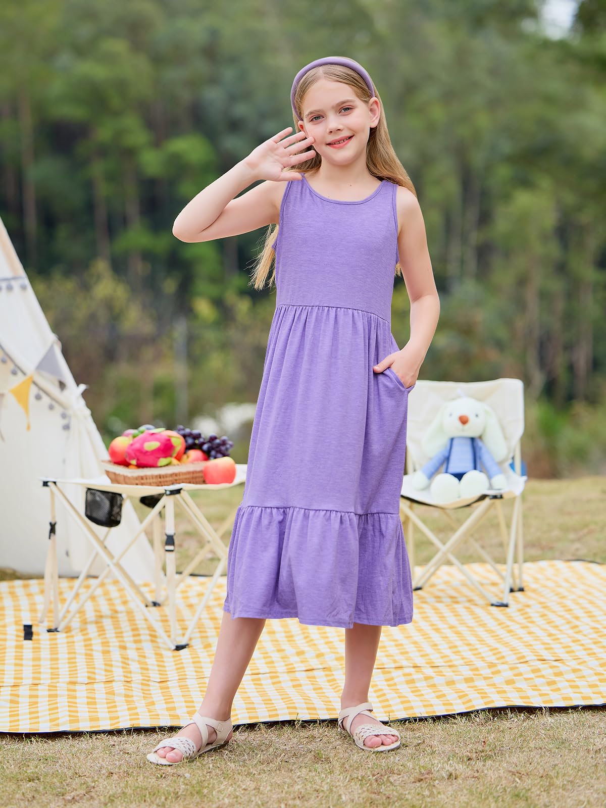 Haloumoning Girls' Dresses Summer Sleeveless Dress Round Neck Tank Top Dress Kids Long Casual Dress Sundress