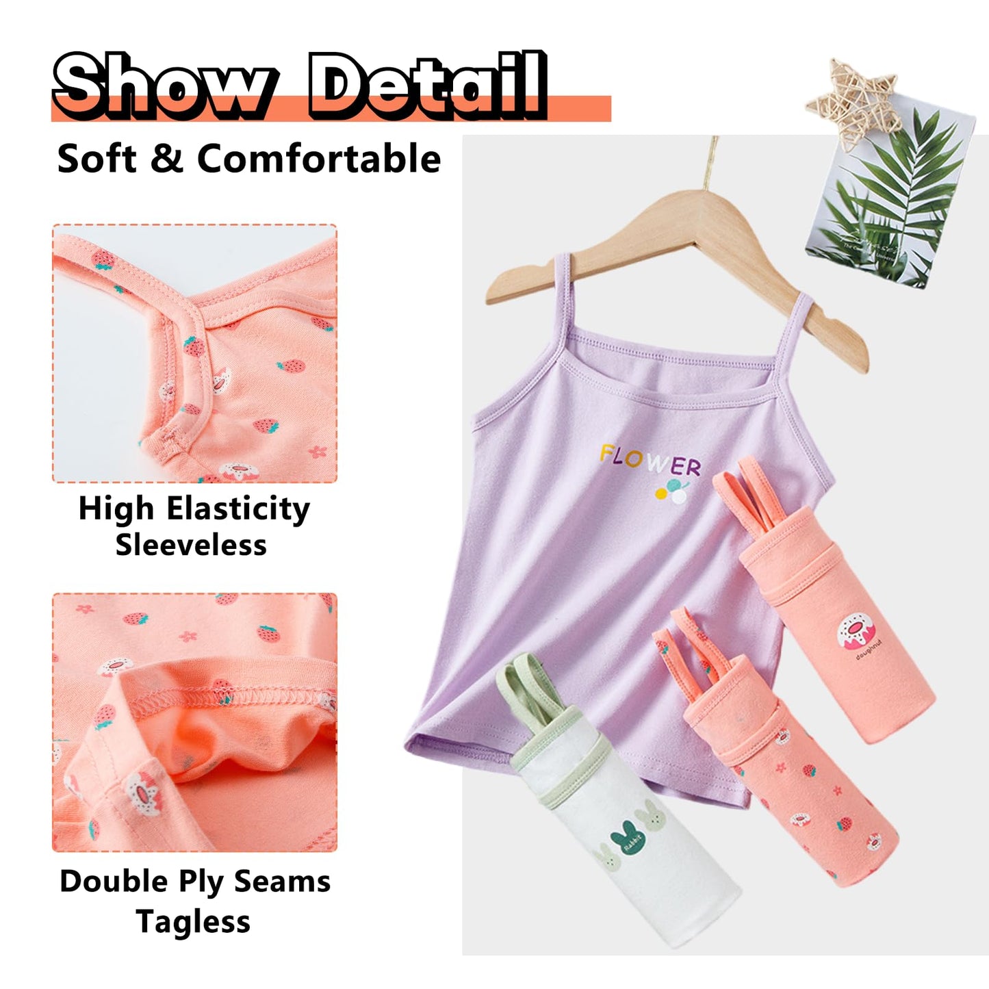 Tolmaiertu 2-10 Years Girls Cotton Vests Tank Top Camisole Soft Tagless Cami Kids Undershirts 5 Pack