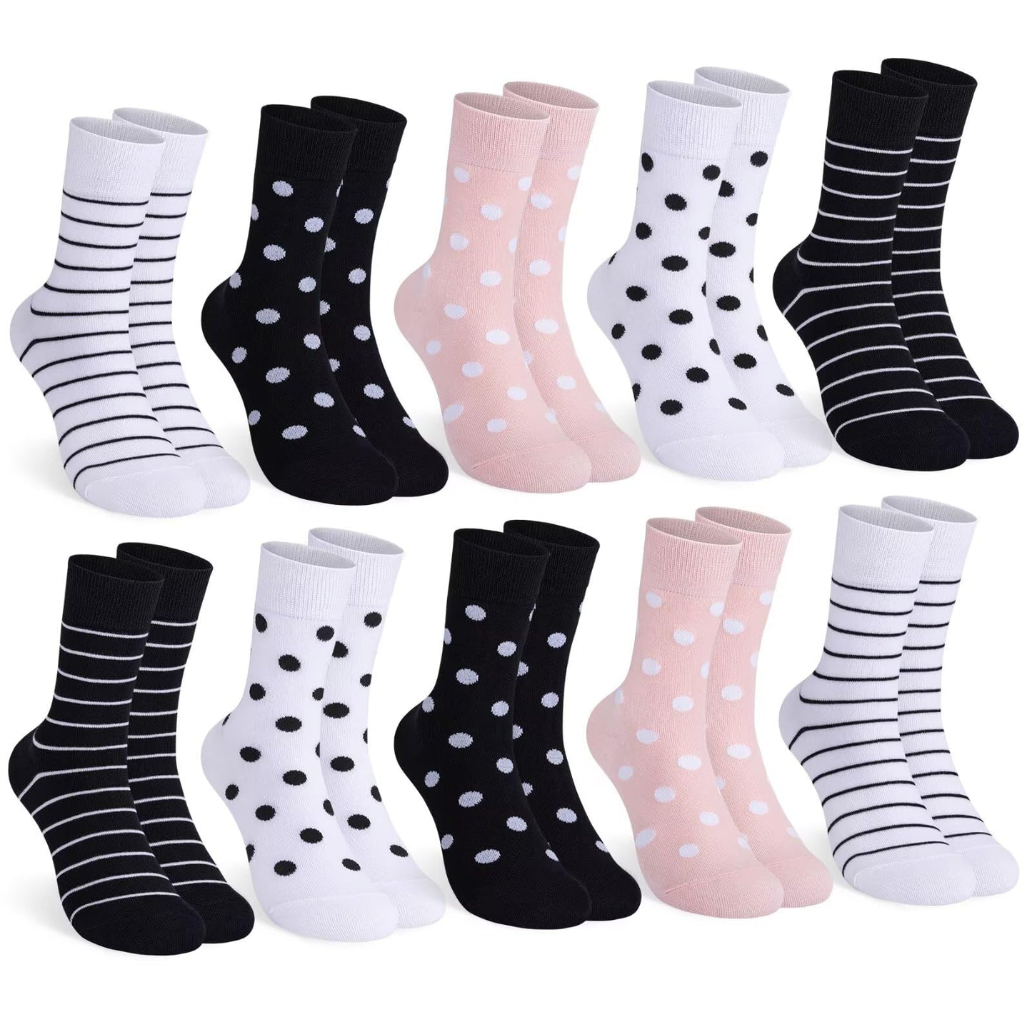 Mowenti Socken Mädchen 35-38 sportsocken strümpfe socks Mädchensocken bunte schwarz Streifen Punkte baumwollsocken 10 Paar