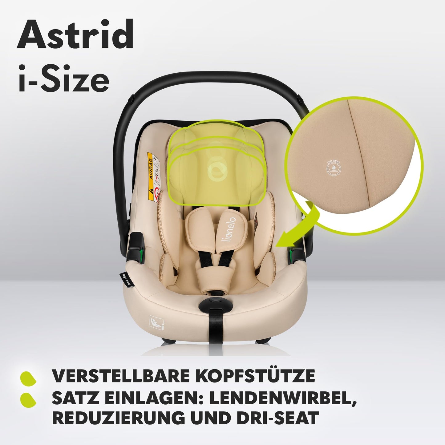 LIONELO ASTRID i-Size Baby Autositz 40-87 cm, Babyschale Gruppe 0+, Rückwärtsgerichtete Montage, 3-Punkt-Sicherheitsgurt Seitenschutz, Sitzeinlage Dri-Seat - Meloni2