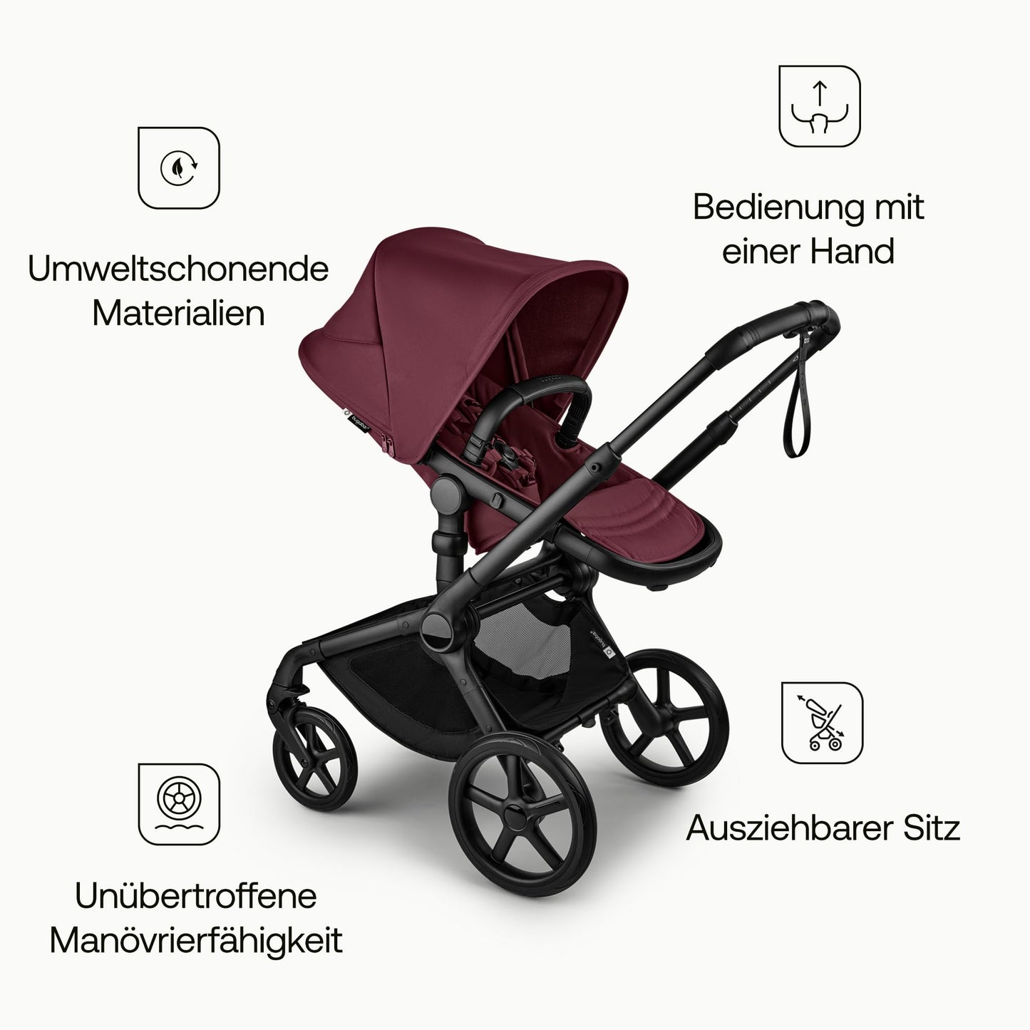 Bugaboo Fox 5, 2-in-1 all-terrain stroller with carrycot and extendable toddler seat, easy to maneuver and one-hand fold, black chassis and forest green sun canopy