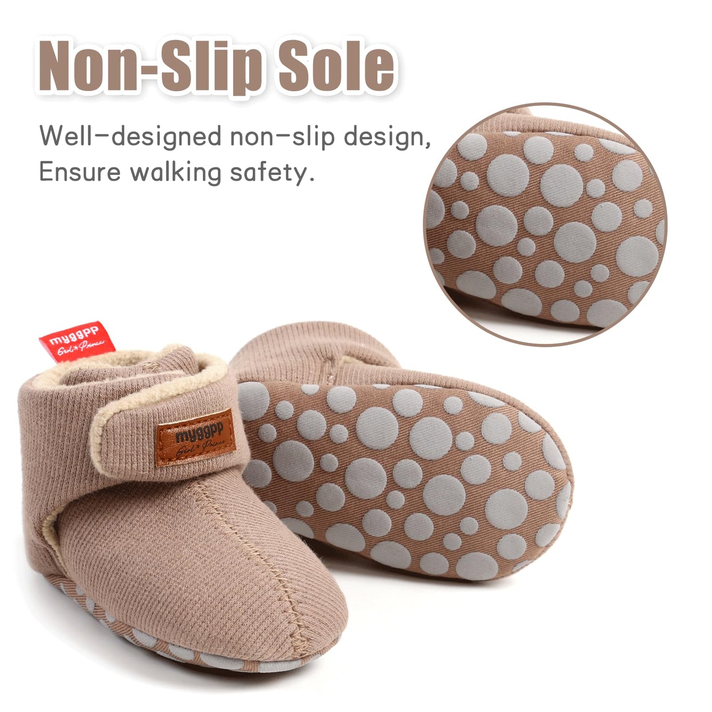 Tolaler Baby Newborn Fleece Booties Unisex, Thickened Lining, Warm Baby Winter Shoes, Adjustable Non-Slip with Soft Sole, Baby Booties/Everyday Wear (0–18 Months)